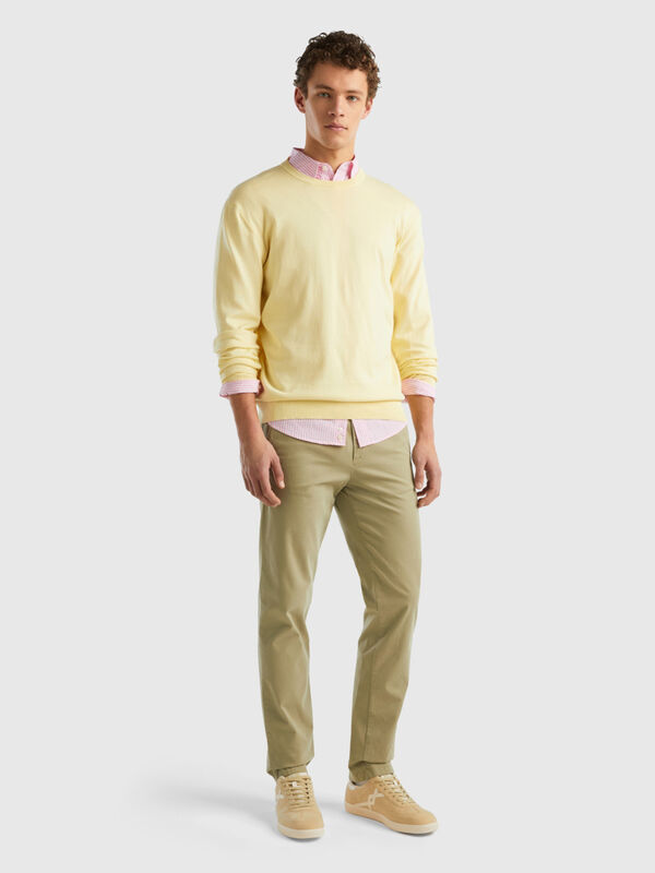 Buy UNITED COLORS OF BENETTON Solid Cotton Lycra Slim Fit Men's Trousers