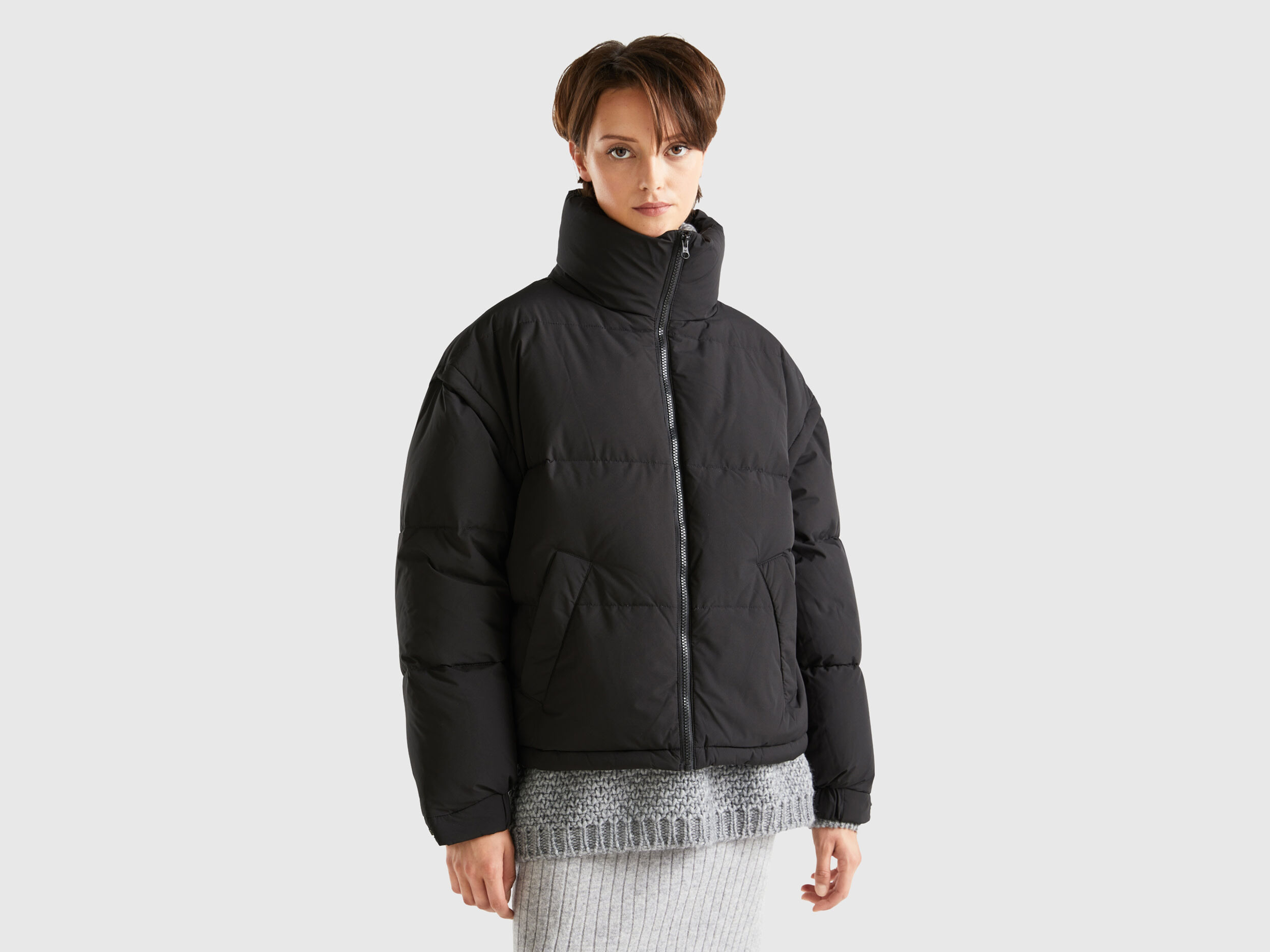 Short padded jacket with removable sleeves Black Benetton