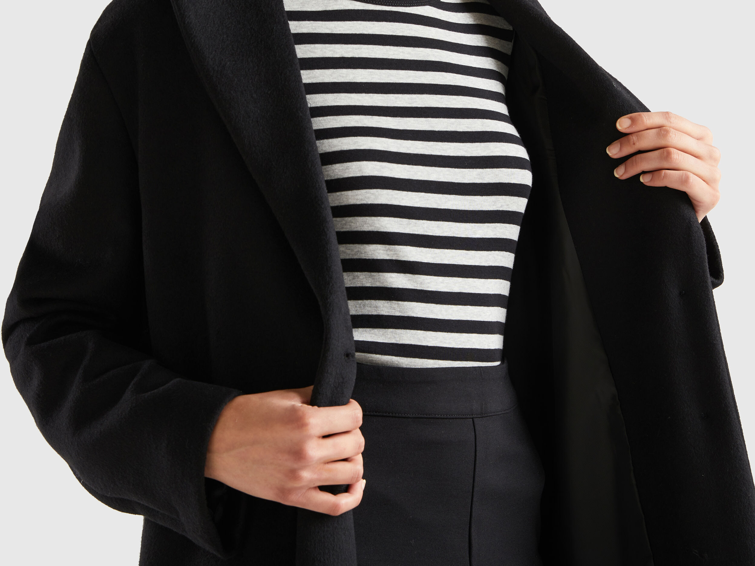 Midi coat in Shetland wool blend Black Benetton