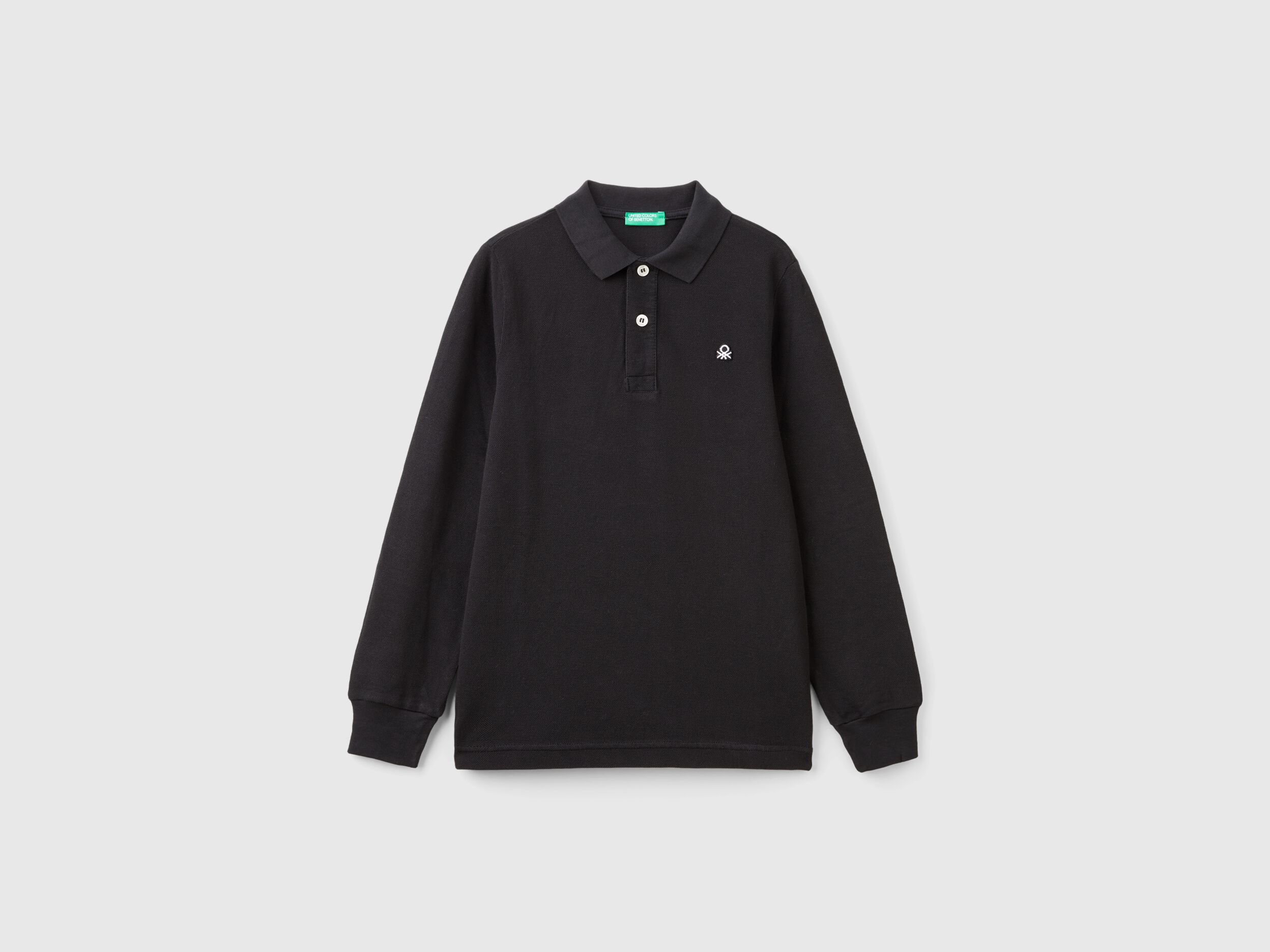 人気メーカー・ブランド 100% organic Benetton | Black - polo sleeve long cotton トップス