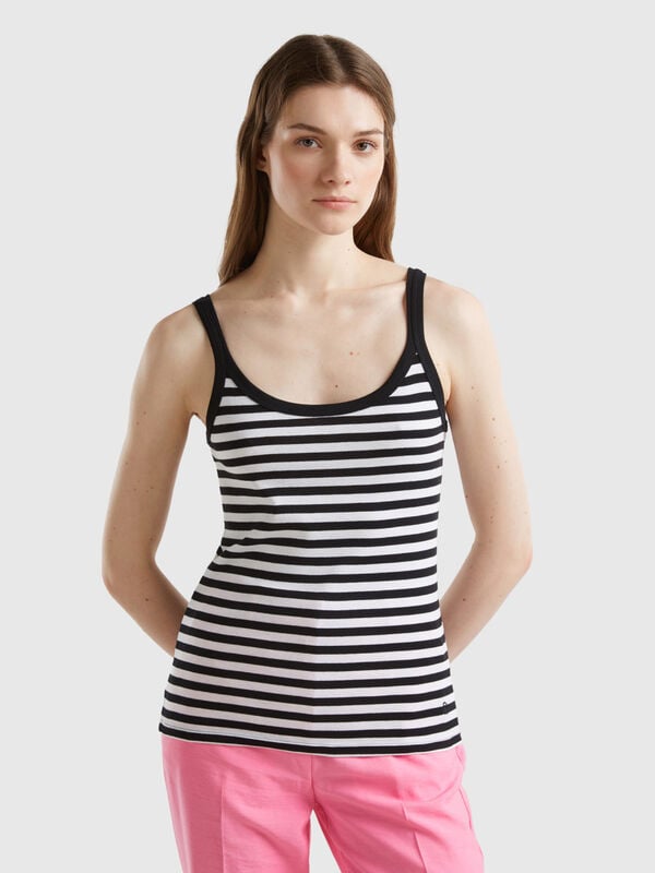 Black striped tank top in 100% cotton Women