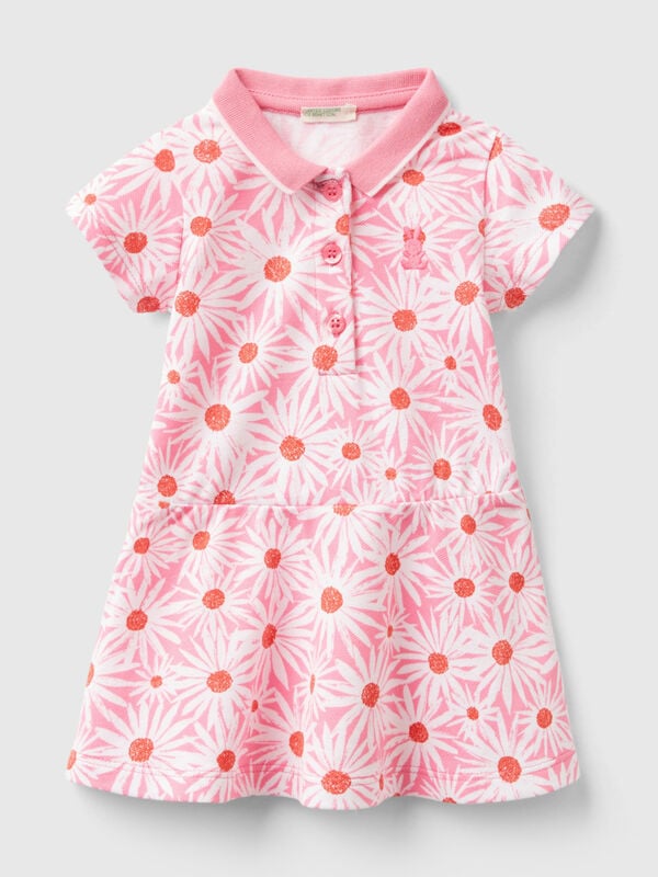 Polo-style dress with floral print New Born (0-18 months)