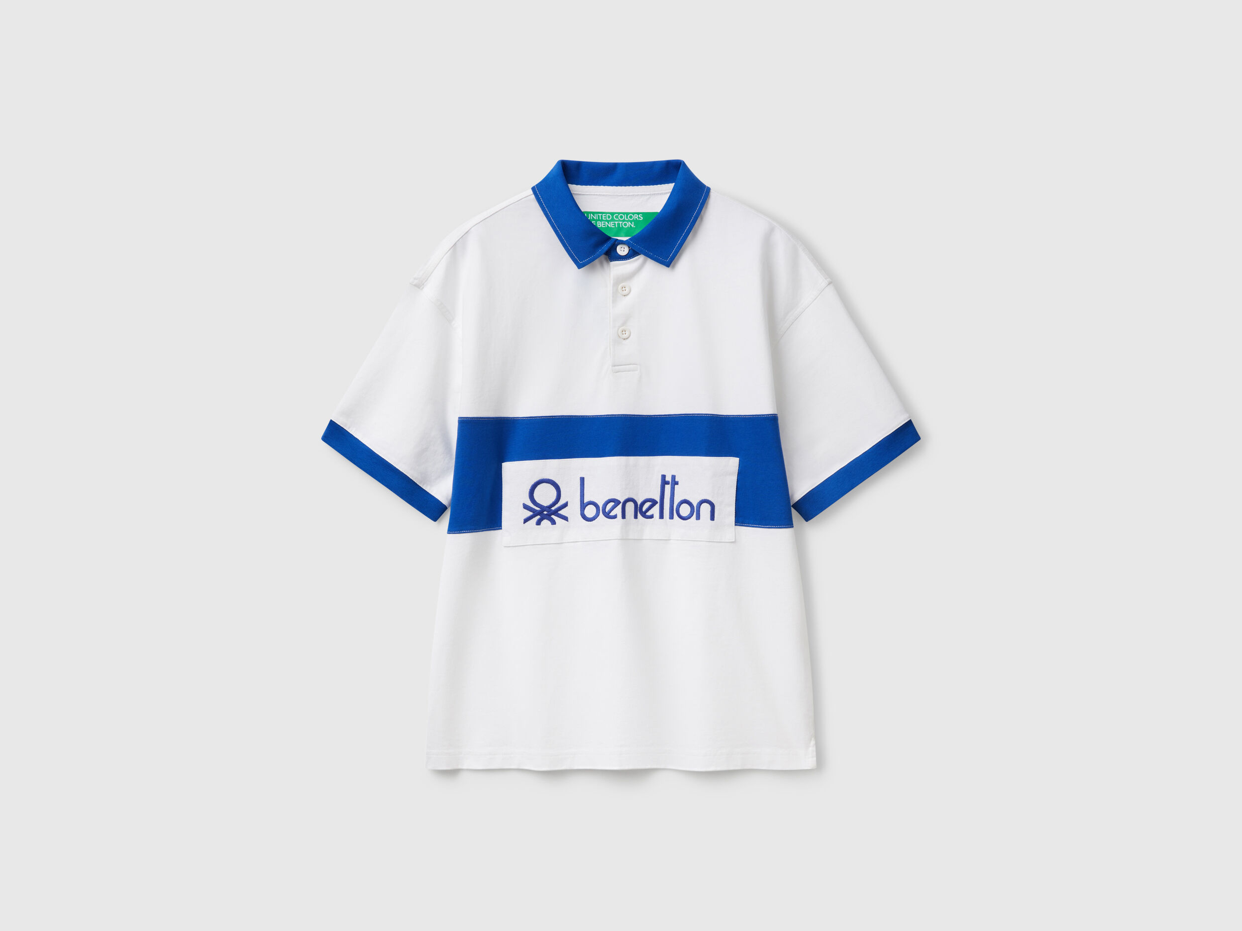 Blue and white rugby polo - Bright Blue | Benetton