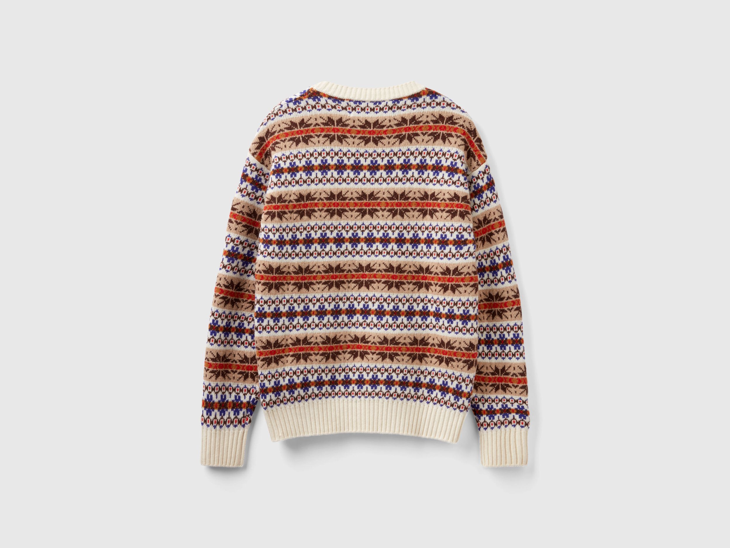 Jacquard sweater in wool blend - Creamy White | Benetton