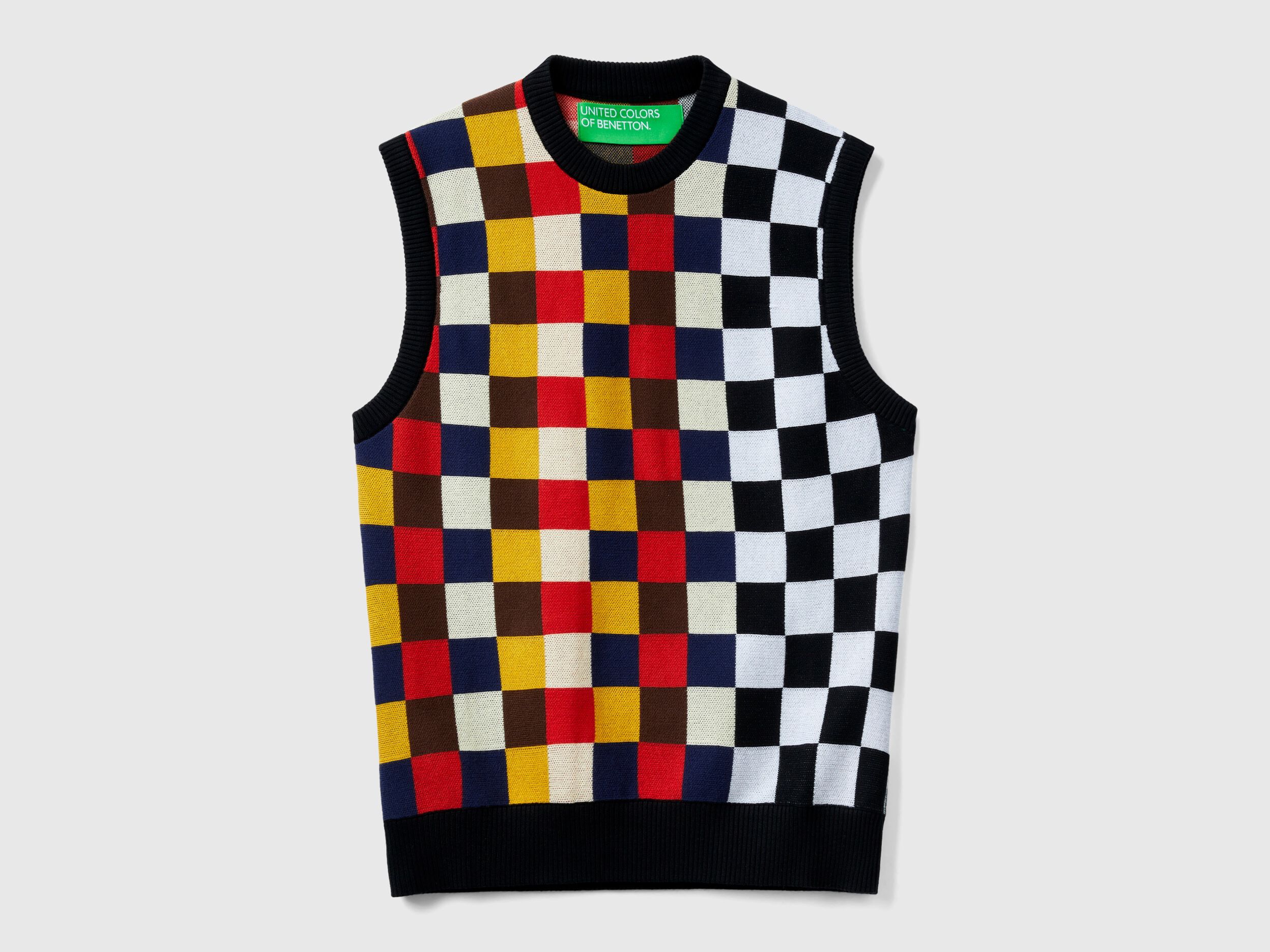Checkered vest in 100 cotton Black Benetton