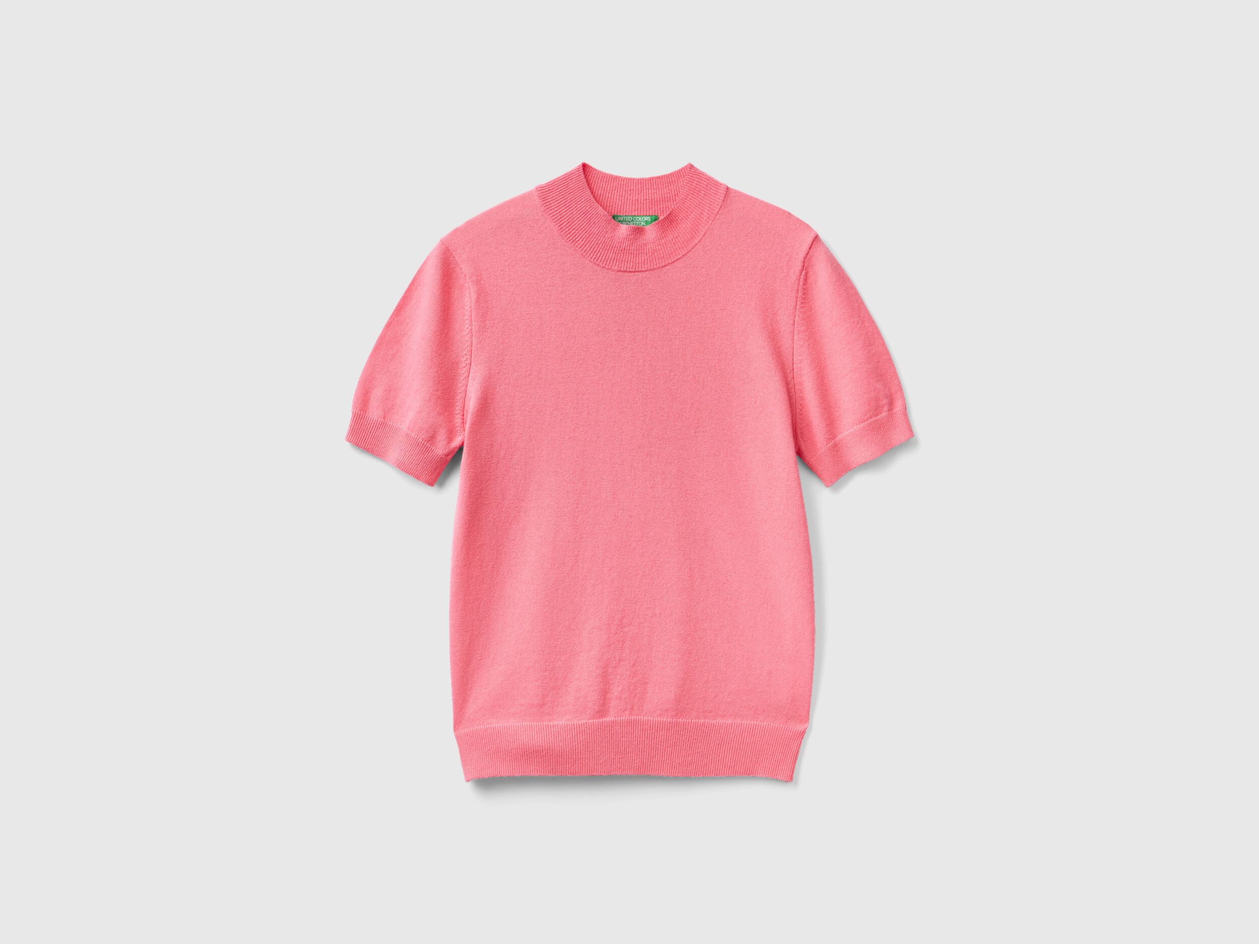Pink short sleeve sweater in cashmere blend Pink Benetton