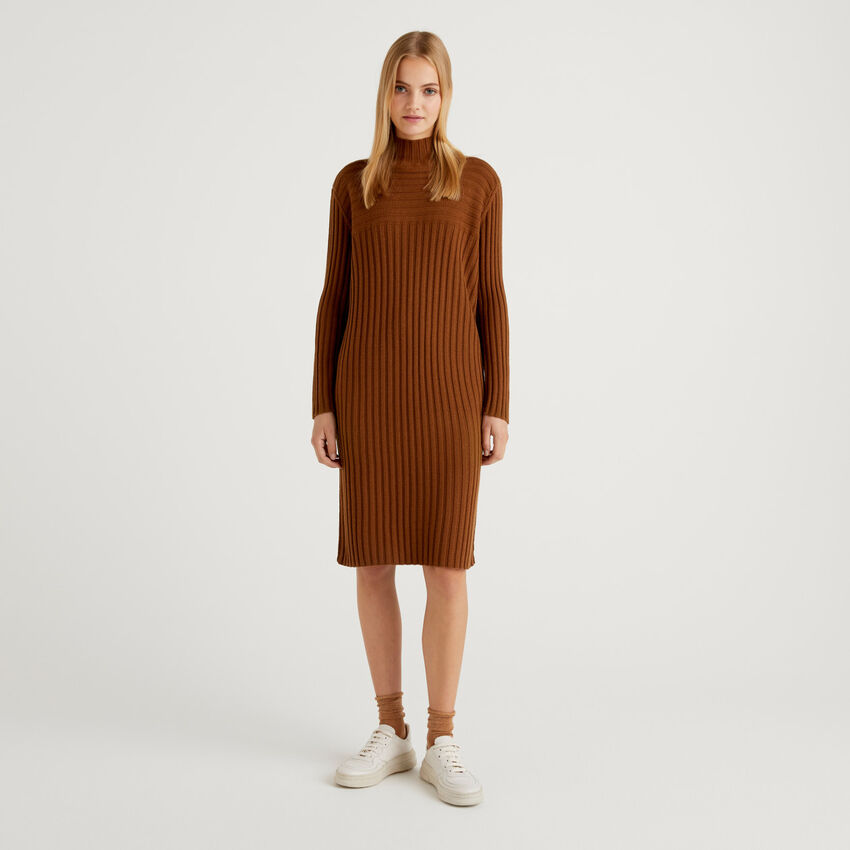 Ribbed knit dress in wool blend