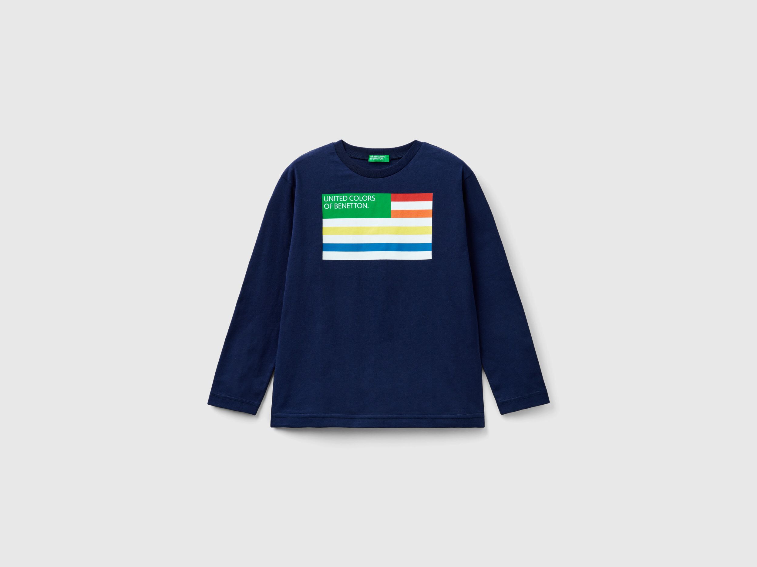 Long sleeve organic cotton t shirt Dark Blue Benetton