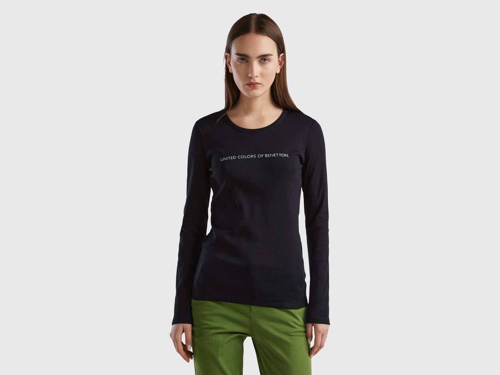 Black - t-shirt long cotton Black | 100% Benetton sleeve