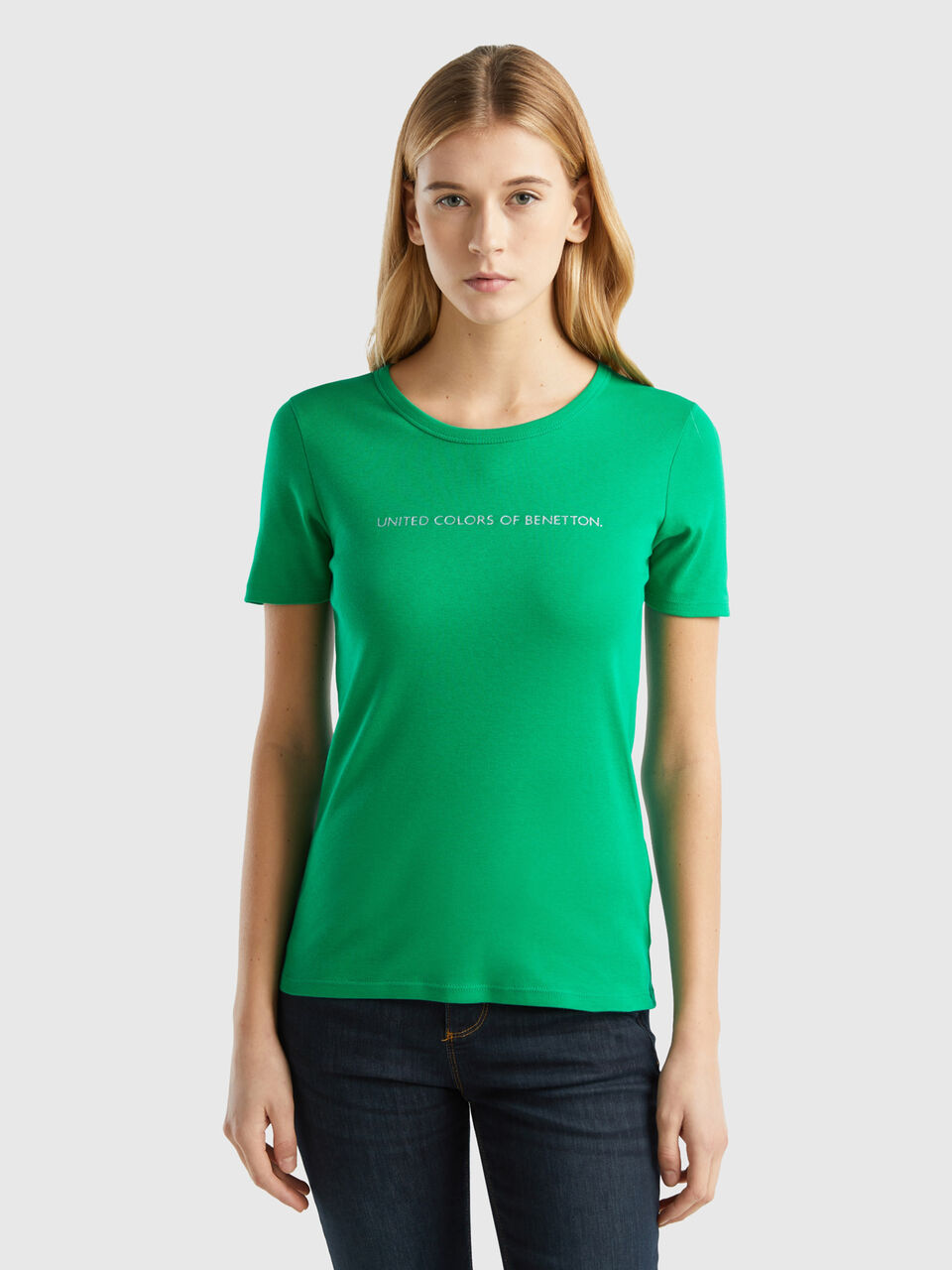 T-shirt in 100% logo print Benetton - cotton glitter | Green with