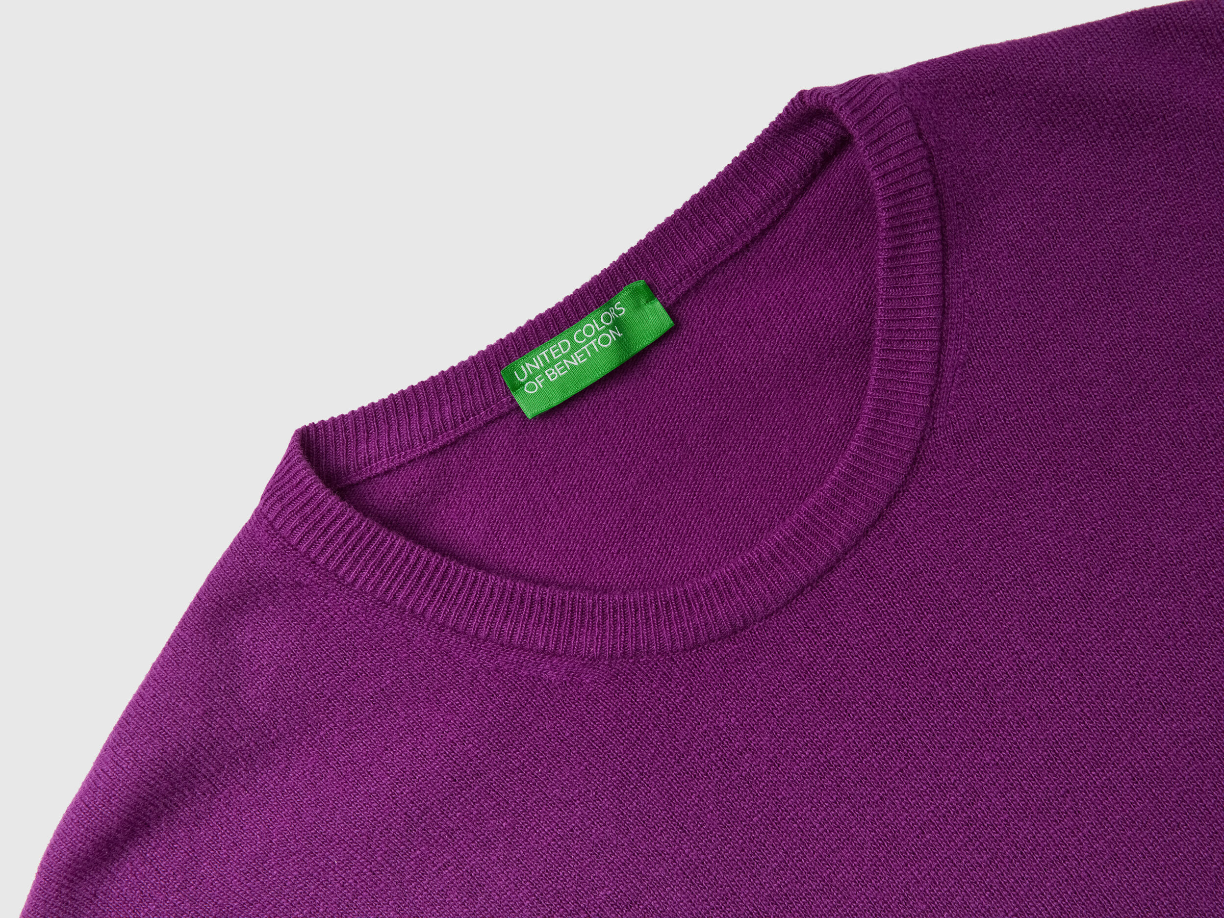 Purple crew neck sweater in pure Merino wool Violet Benetton