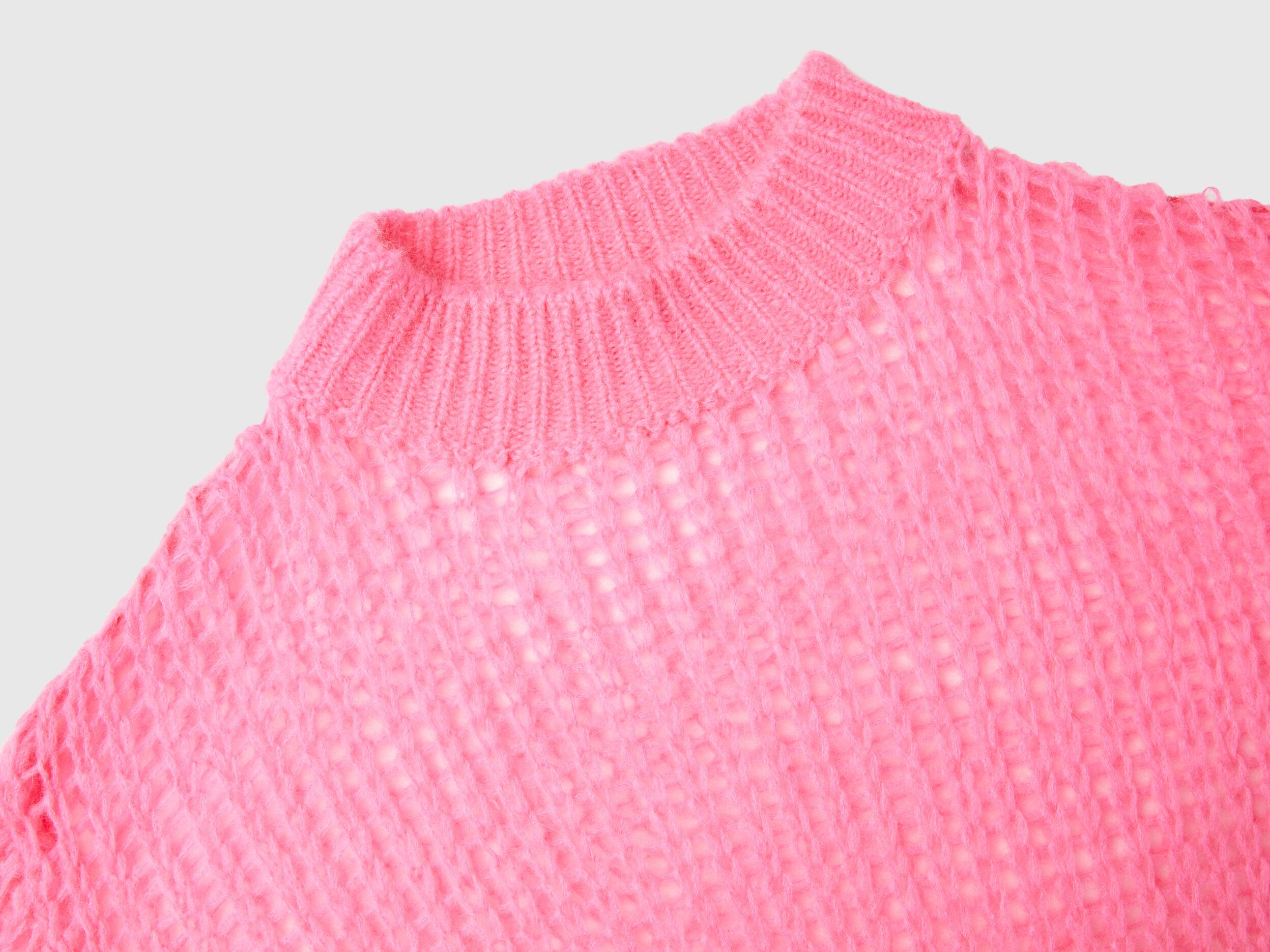 Turtleneck sweater in mohair blend - Pink | Benetton