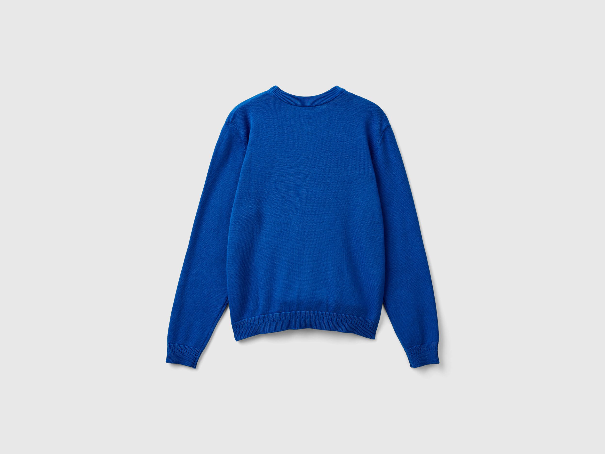 100 cotton crew neck sweater Bright Blue Benetton