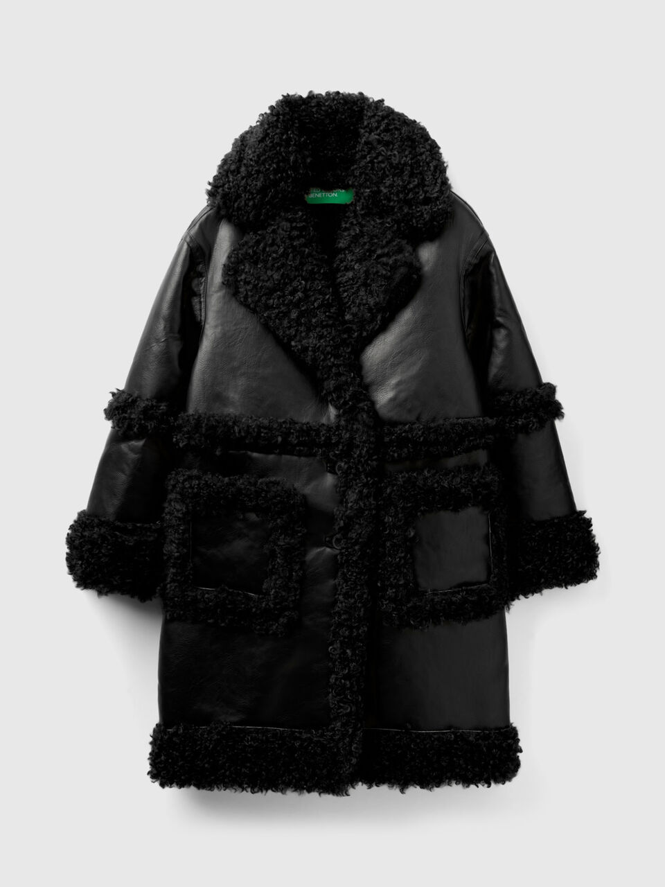 Coat in imitation leather Black - | fur faux with Benetton