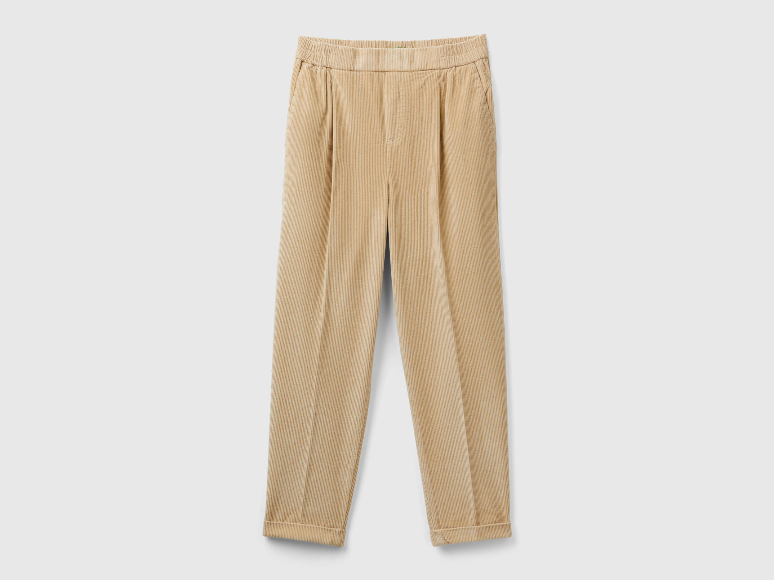 Chinos in velvet with stretch waist - Beige | Benetton
