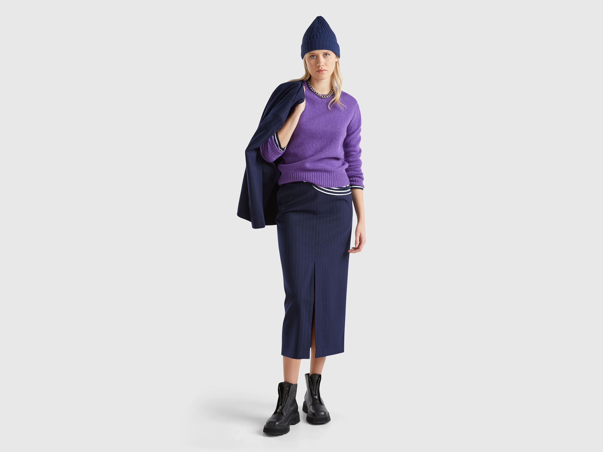 【福袋セール】 skirt midi Pinstripe - Benetton | Blue Dark スカート