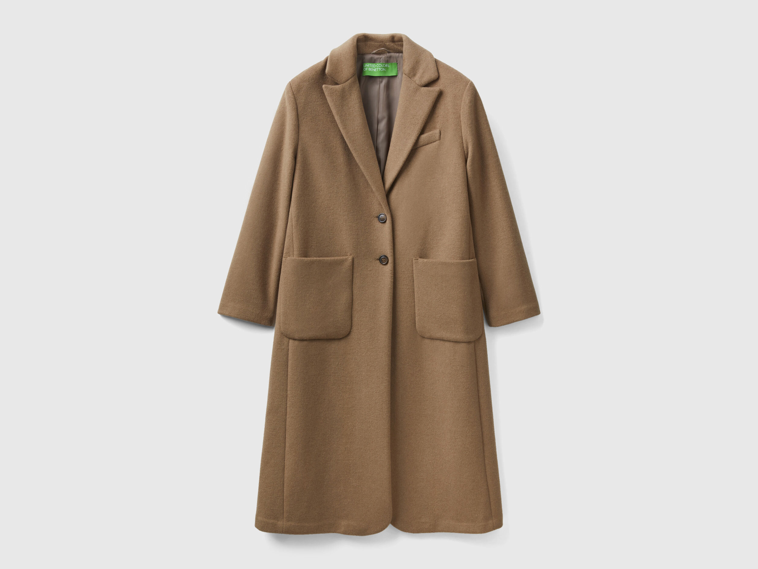 Midi coat in Shetland wool blend Camel Benetton