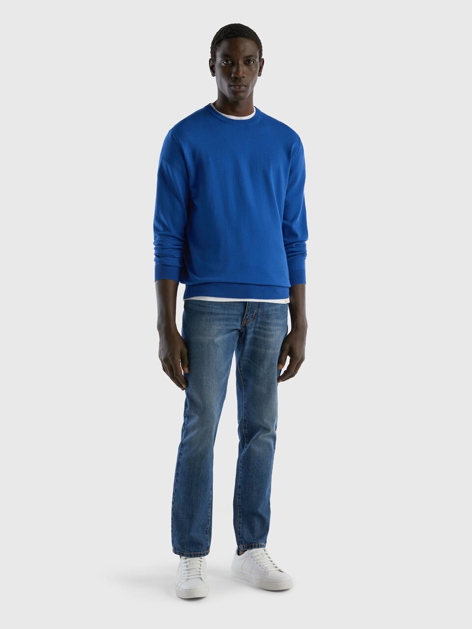 Straight leg 100% cotton jeans - Blue | Benetton