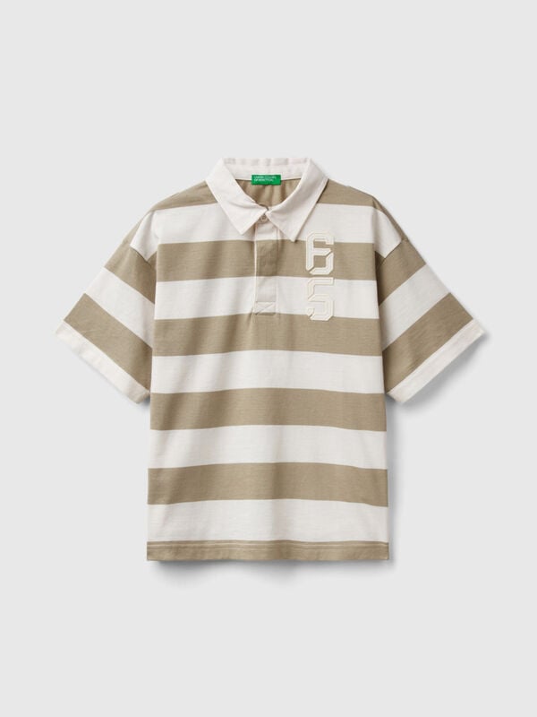 Cotton polo shirt - White/Green striped - Kids