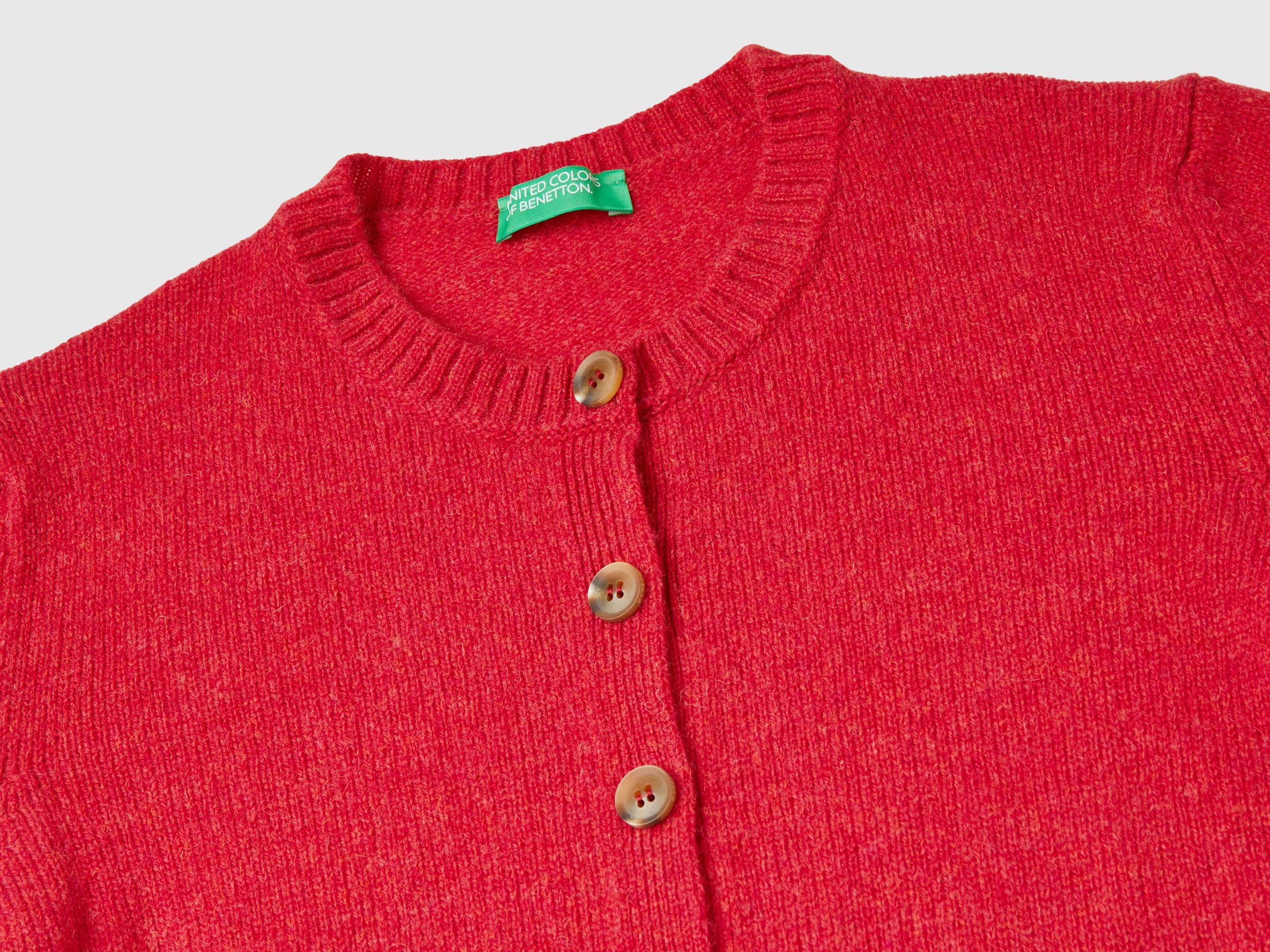Benetton Cardigan in Pure Shetland Wool Red Women