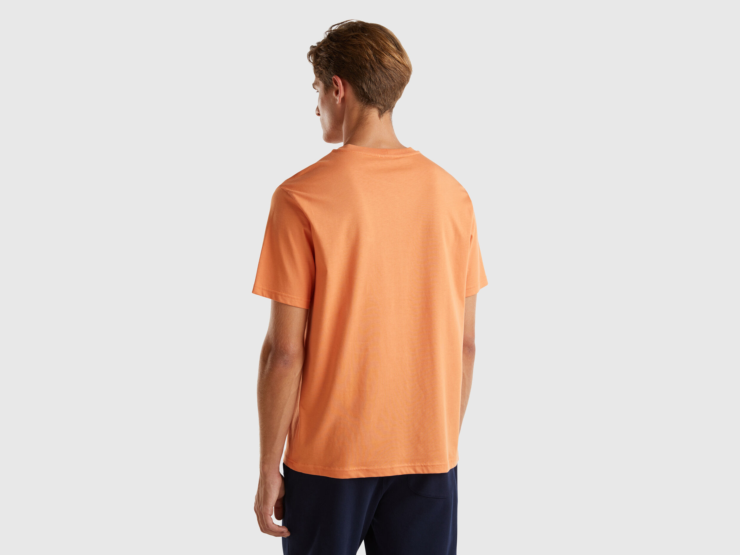 Benetton 100 Organic Cotton Basic T Shirt Orange Men