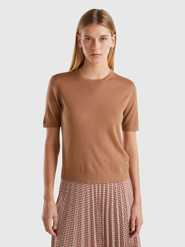 Short sleeve sweater in pure Merino wool Women