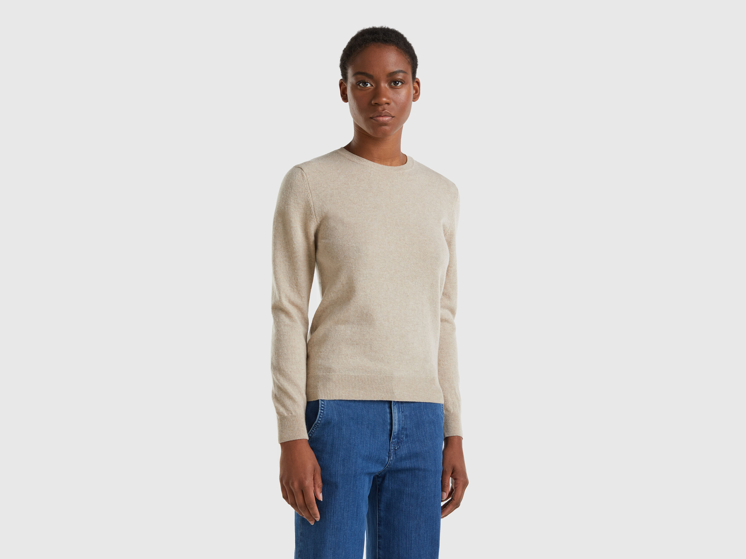 Beige crew neck jumper store