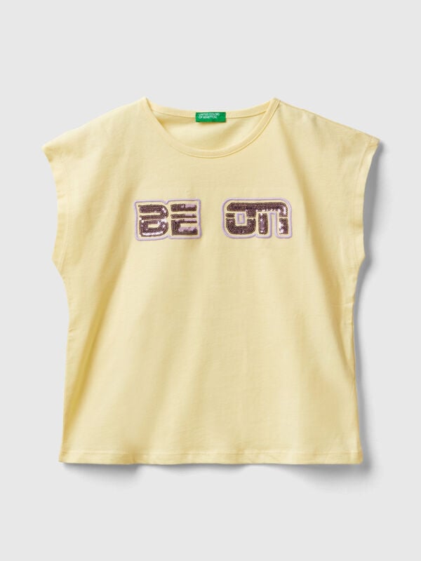 Camiseta con estampado de logotipo con glitter Niña