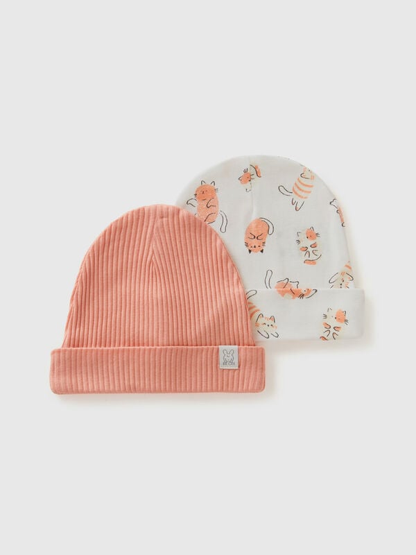 Two caps in organic cotton New Born (0-18 months)