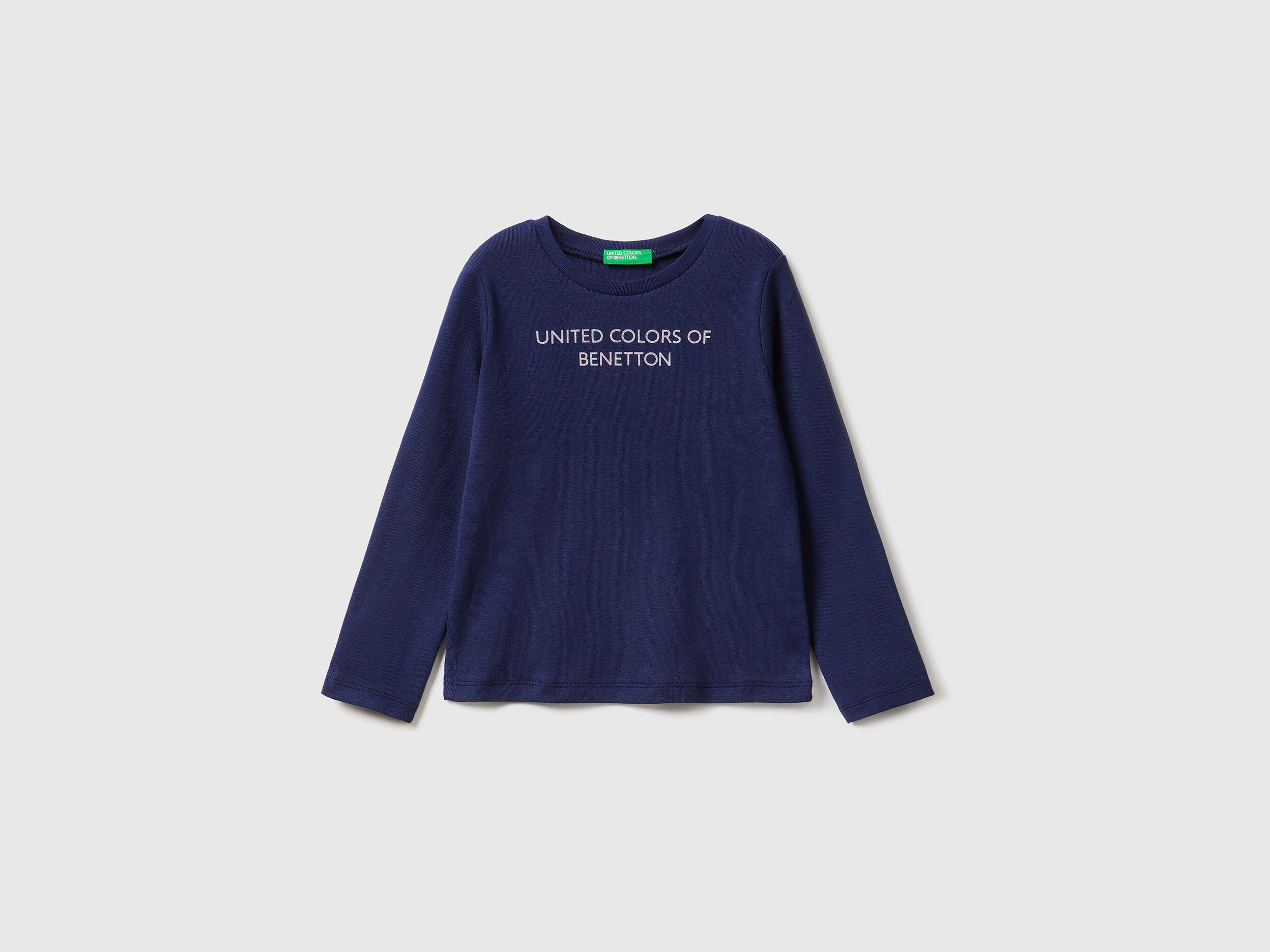 Long sleeve t shirt with glitter print Dark Blue Benetton