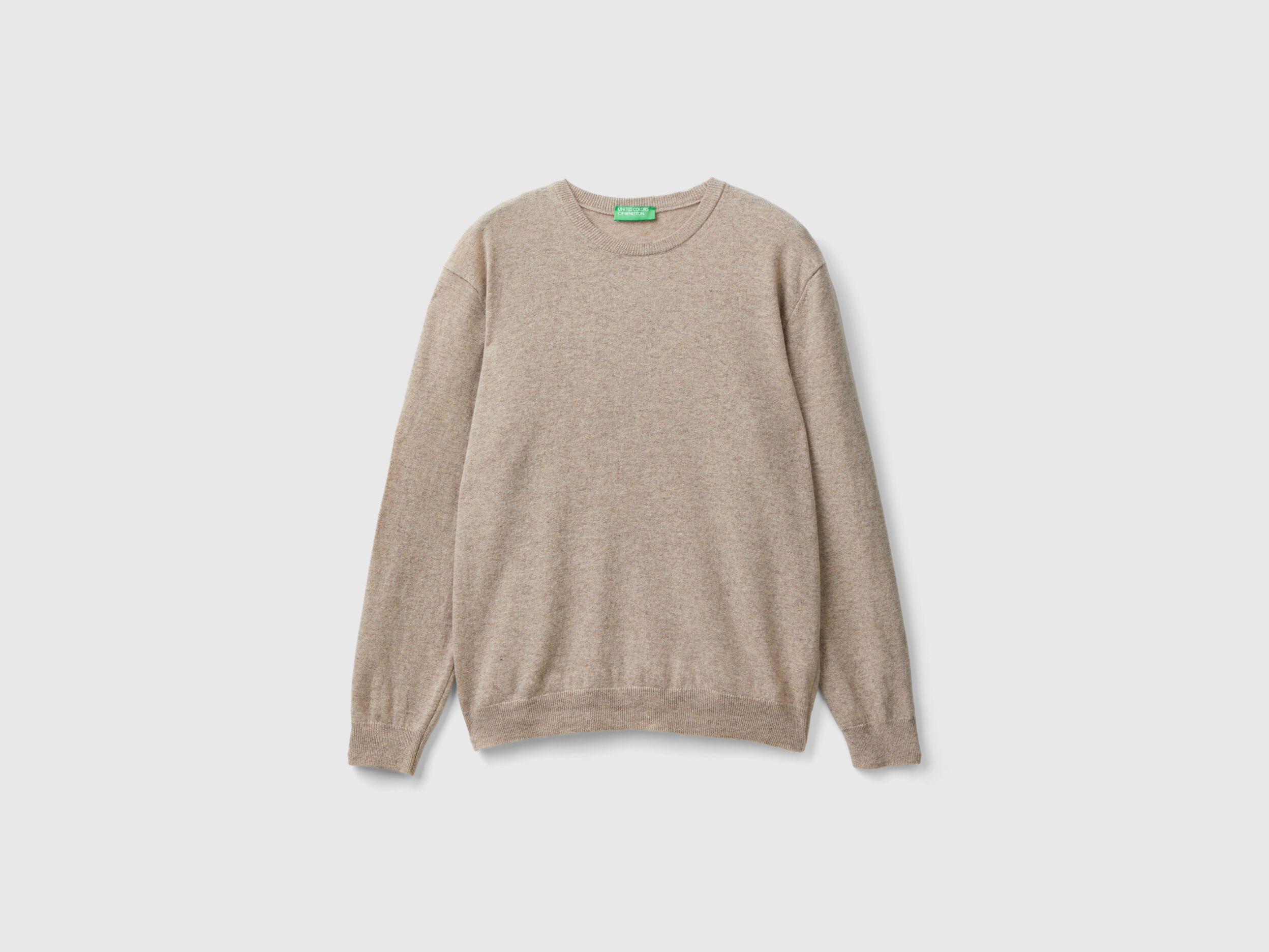 Dove gray crew neck sweater in pure Merino wool Dove Gray Benetton