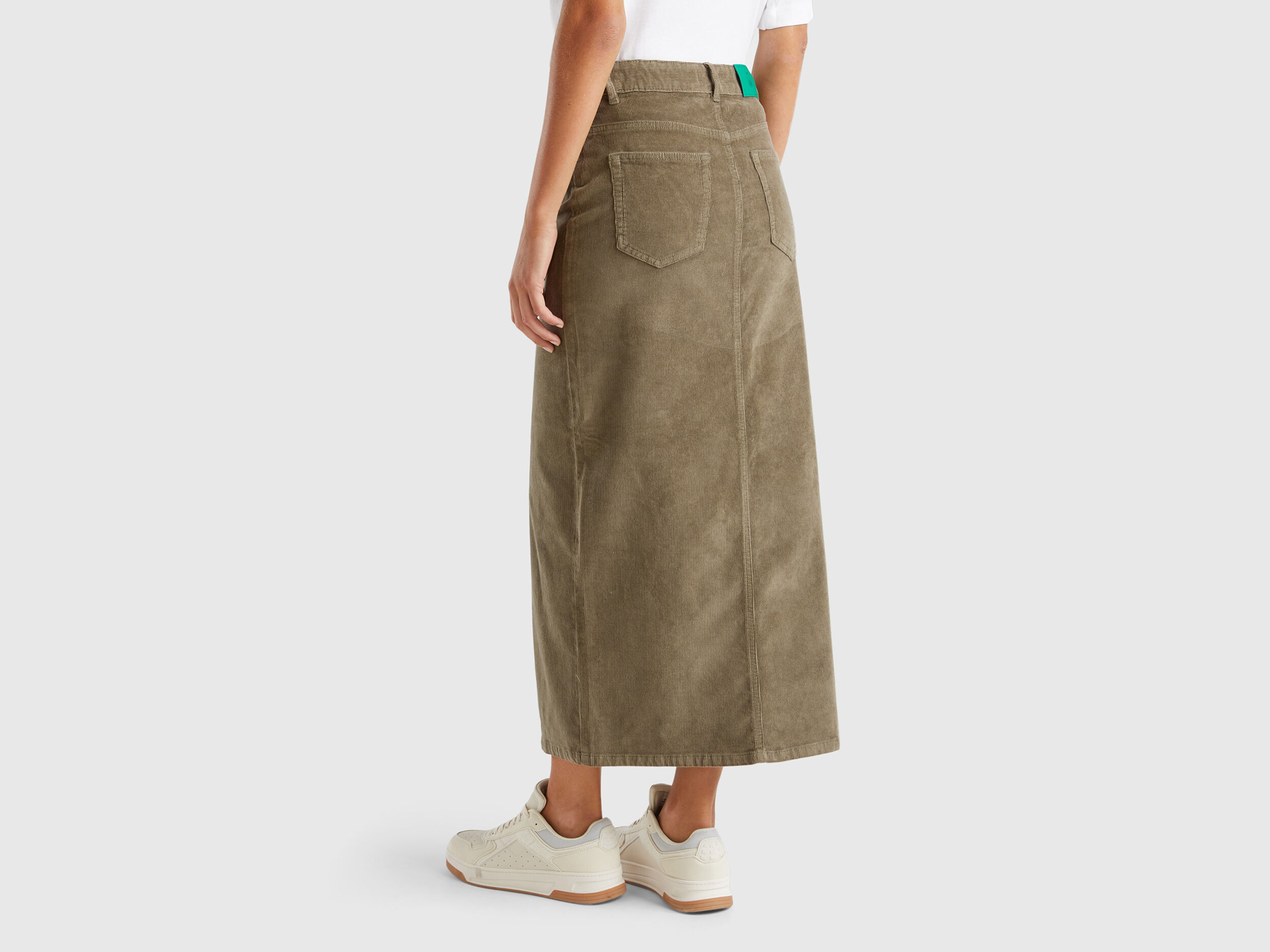 Long corduroy skirt Olive Green Benetton