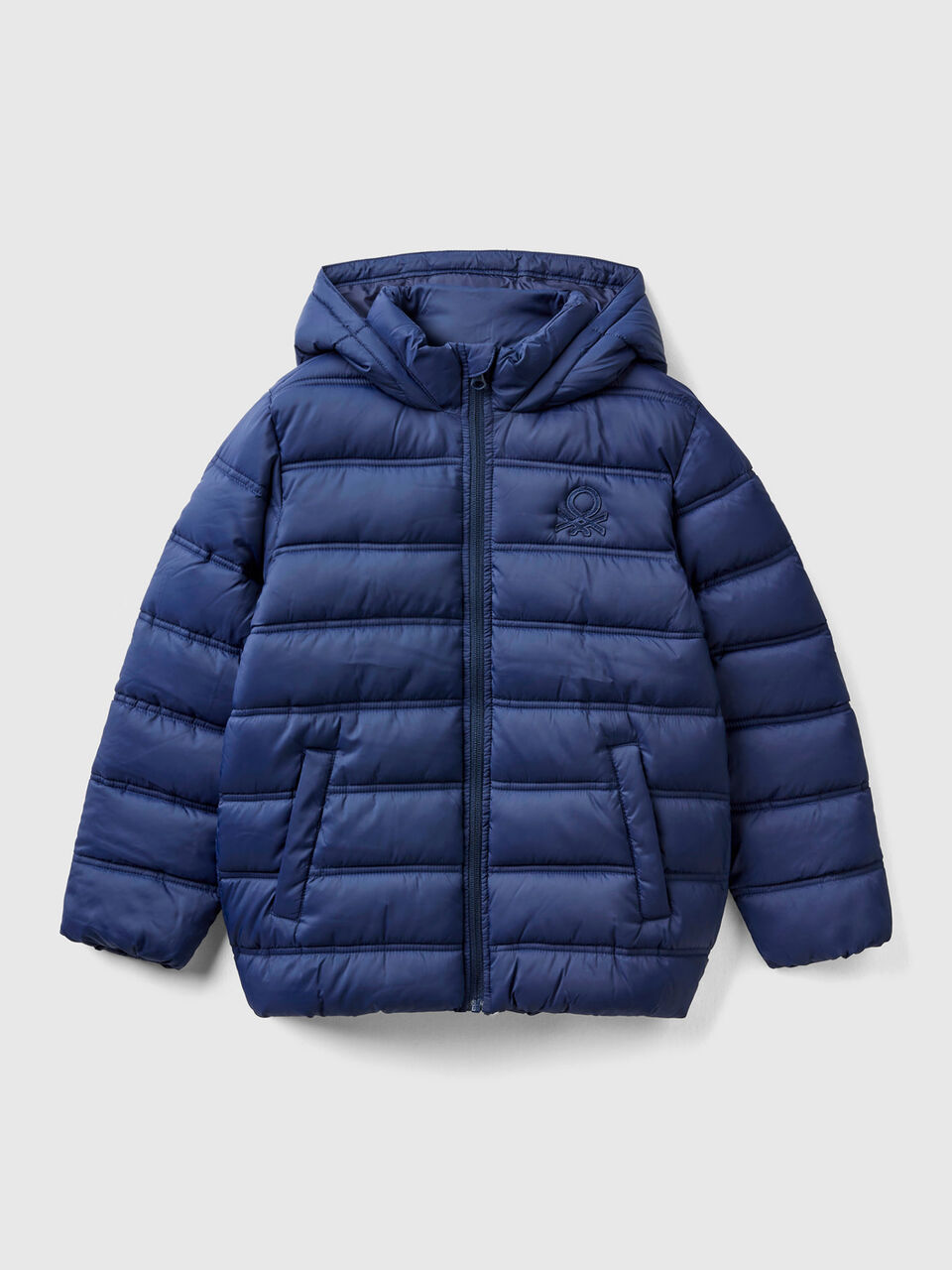 Puffer jacket with hood and - Dark Blue | Benetton
