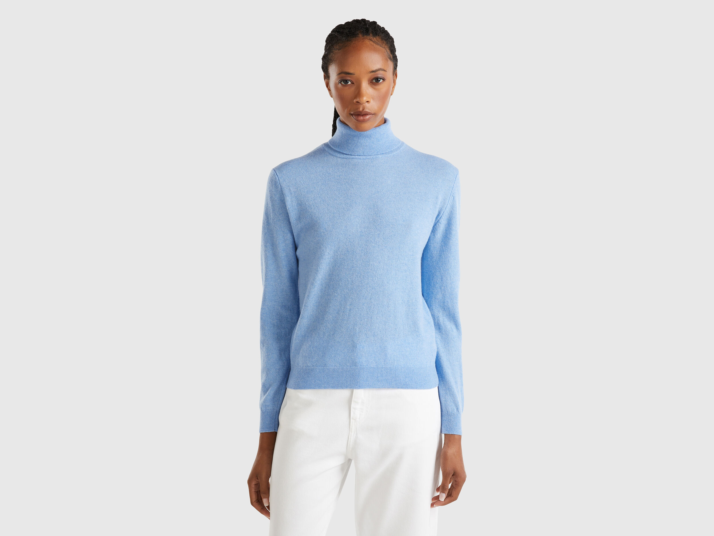 Marl sky blue turtleneck sweater in pure Merino wool Light Blue Benetton