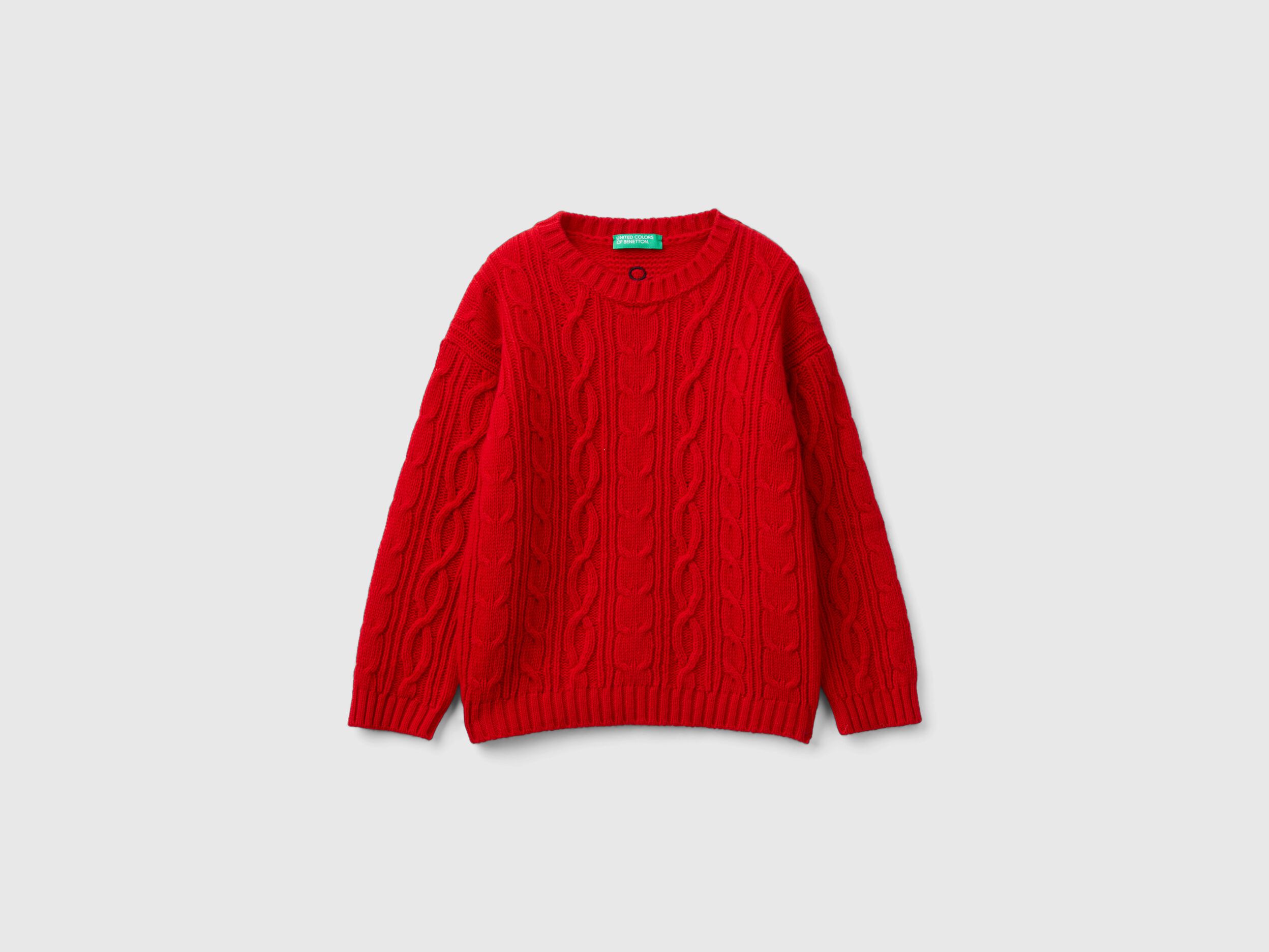 Vintage 100% wool cable knit sweater red V neck Suspense