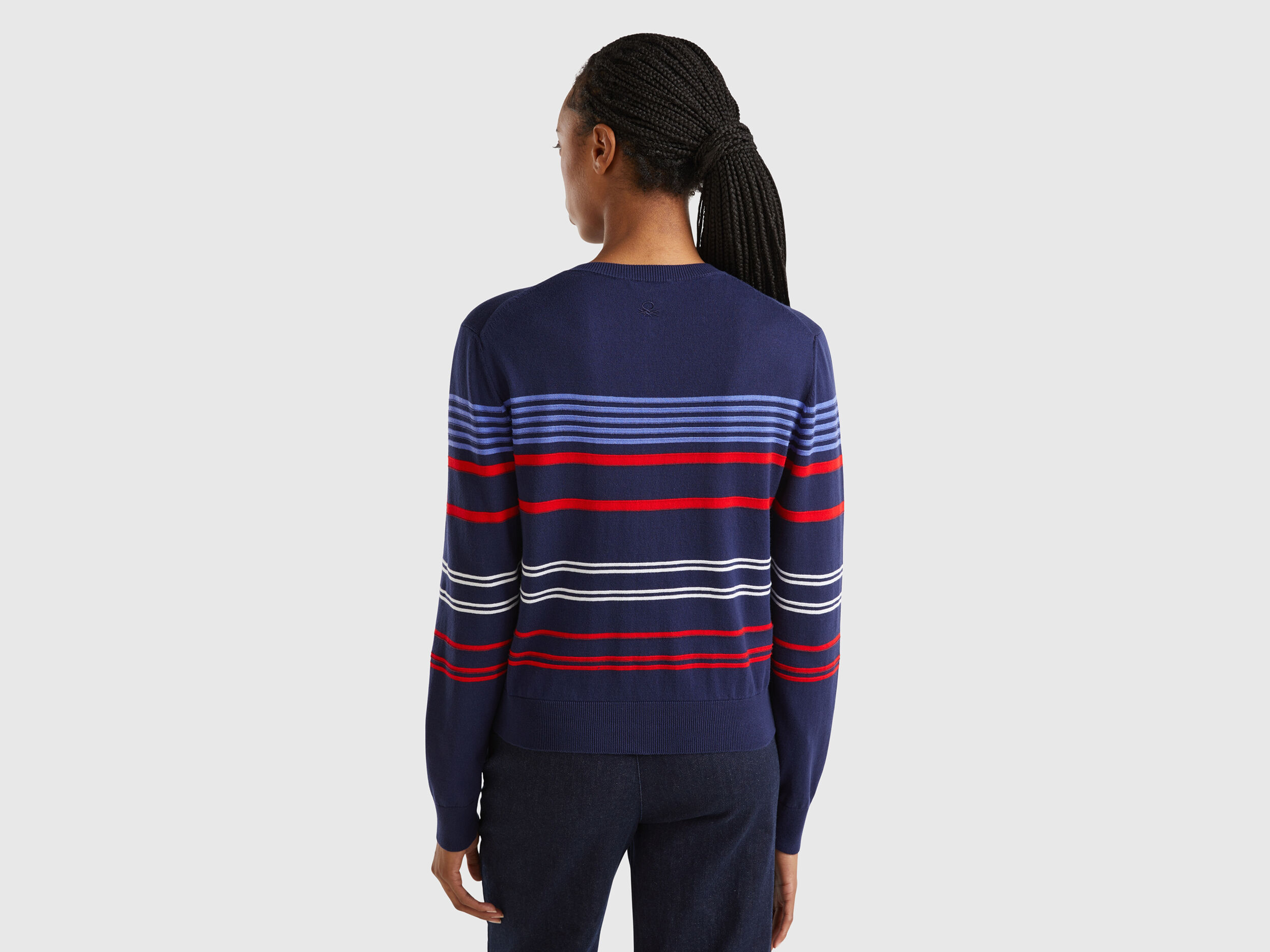 Striped cardigan in pure cotton - Dark Blue | Benetton