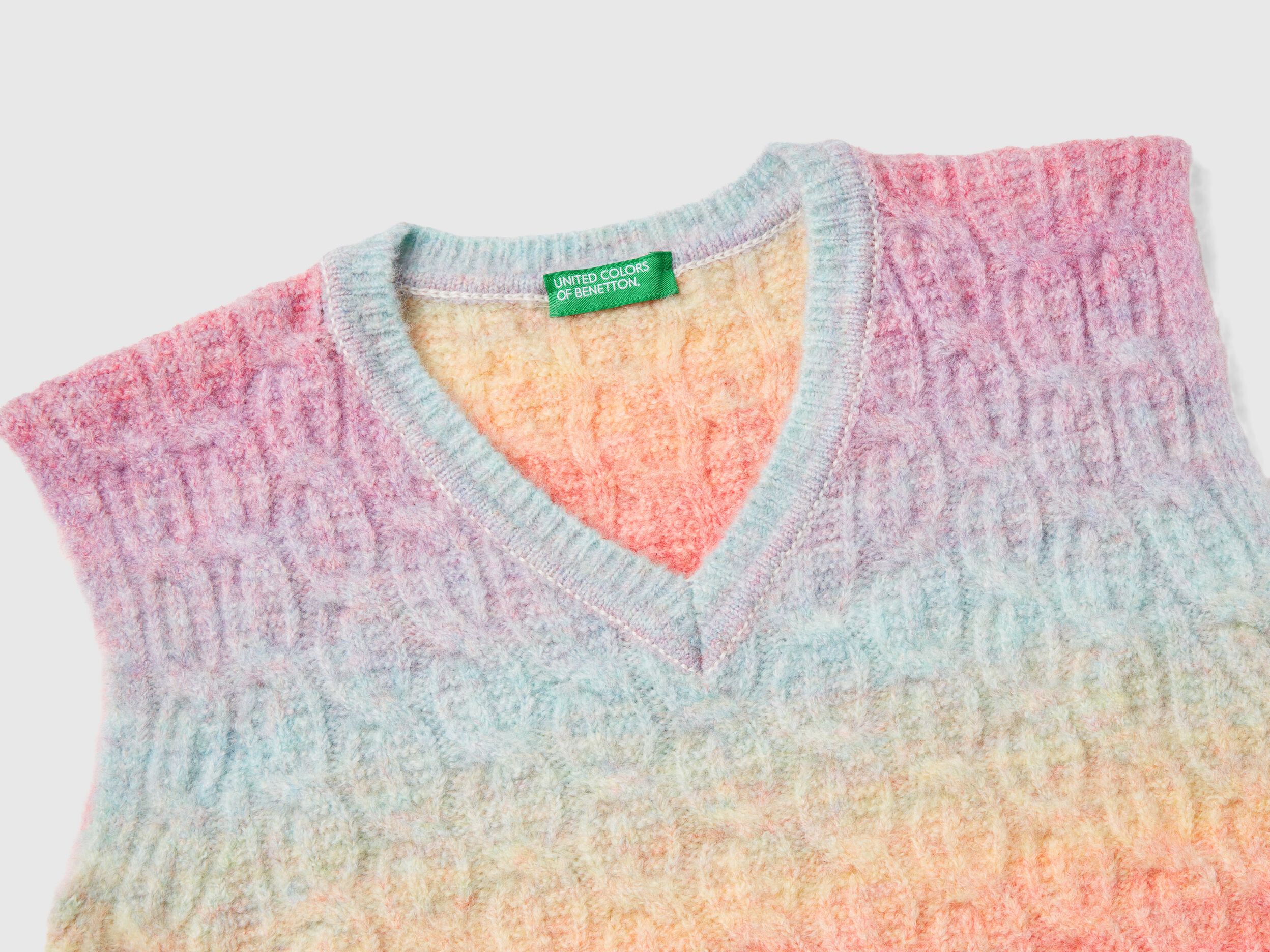 Multicolored vest with cables - Multi-color | Benetton