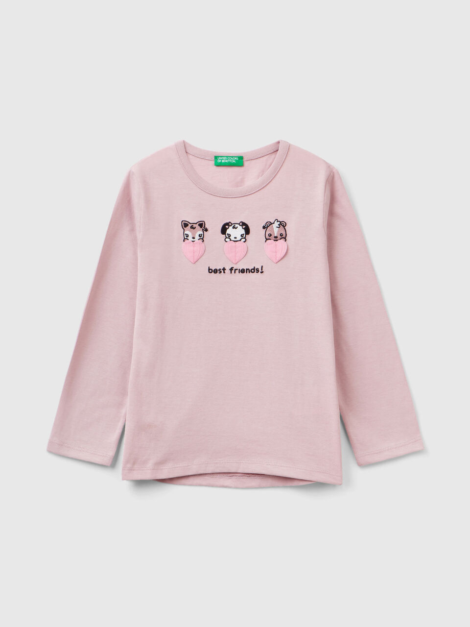 T-shirt with embroidery and appliques - Pink | Benetton