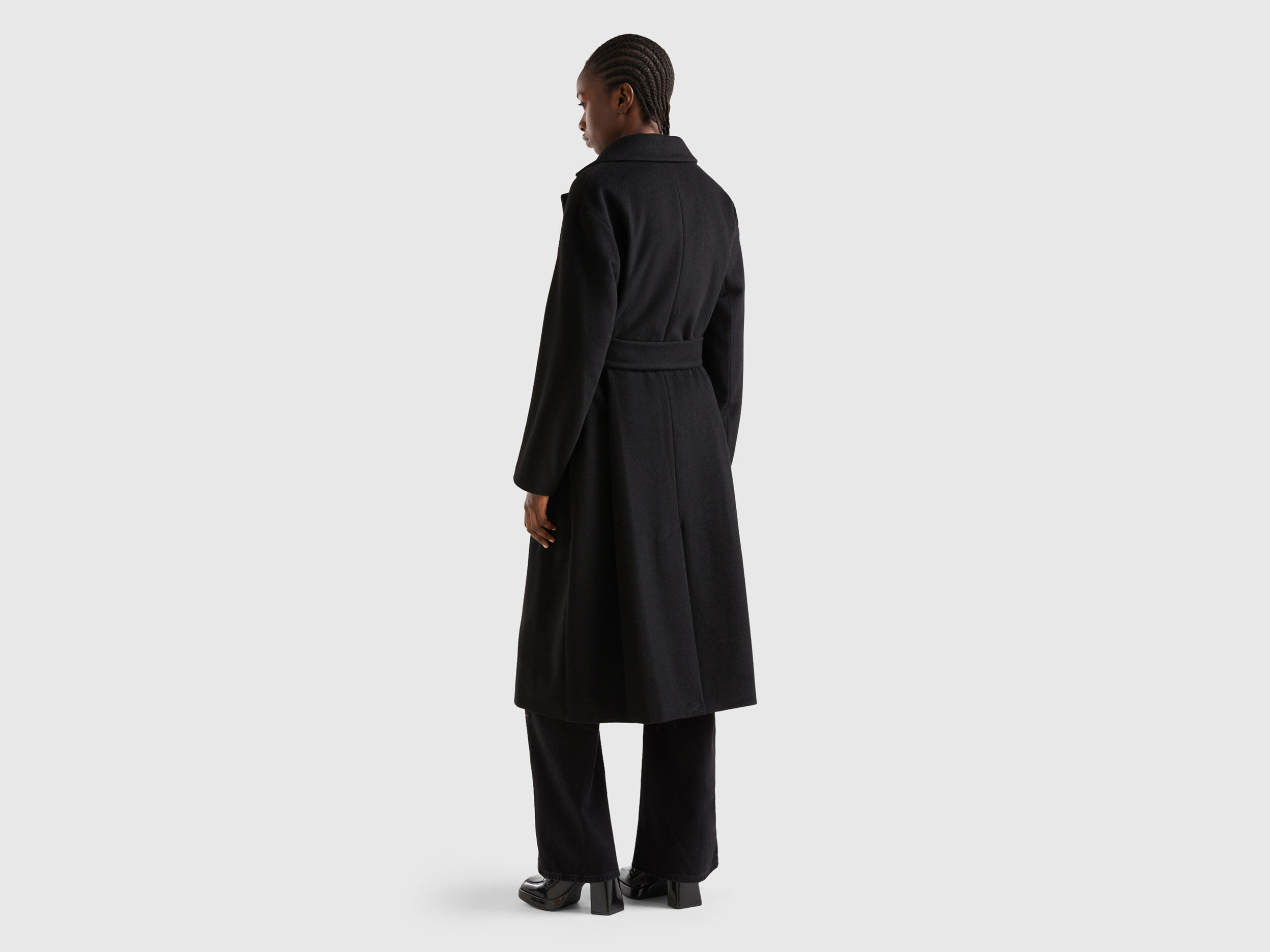 Long coat with belt Black Benetton