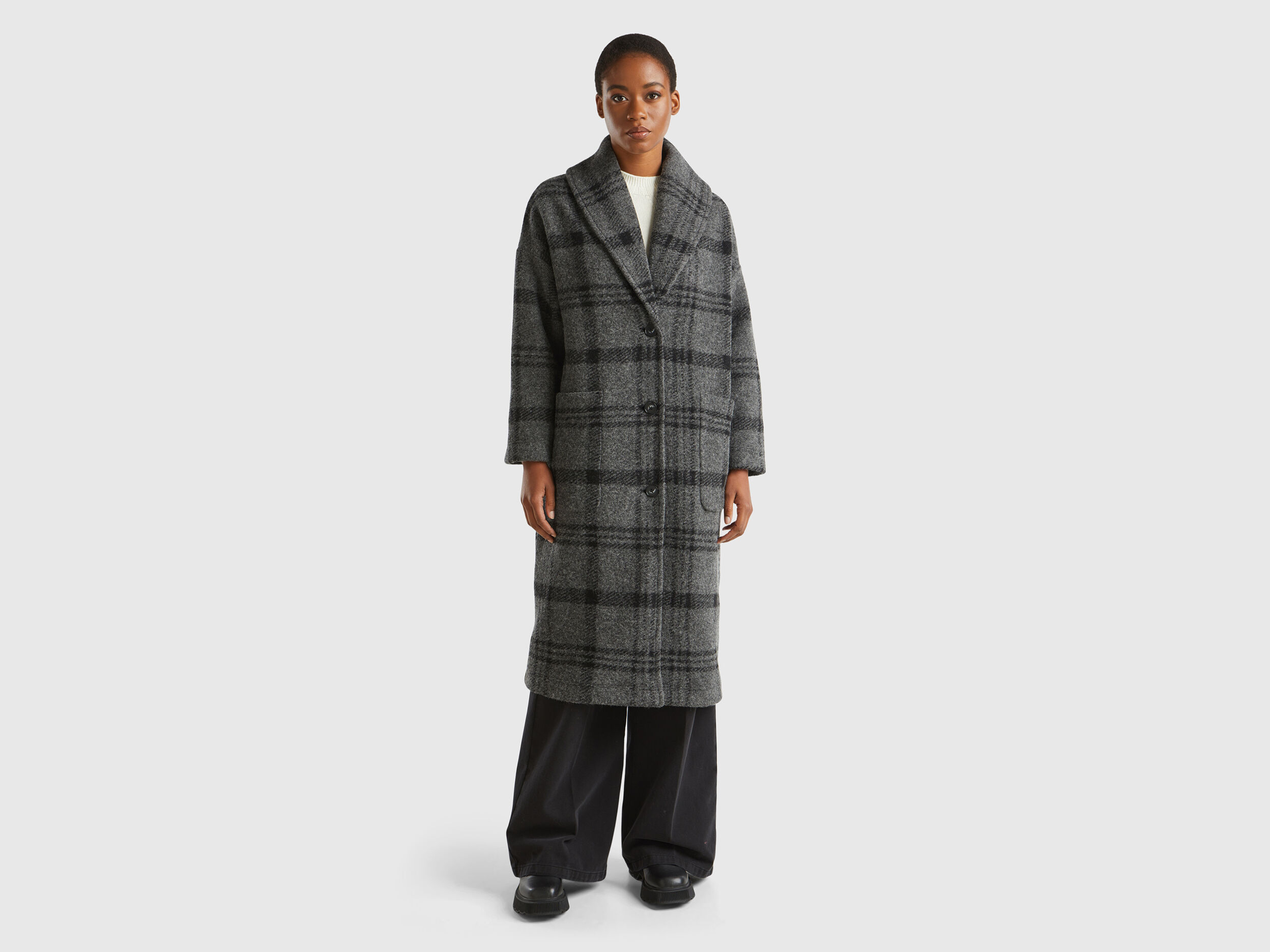 Womens grey check coat on sale