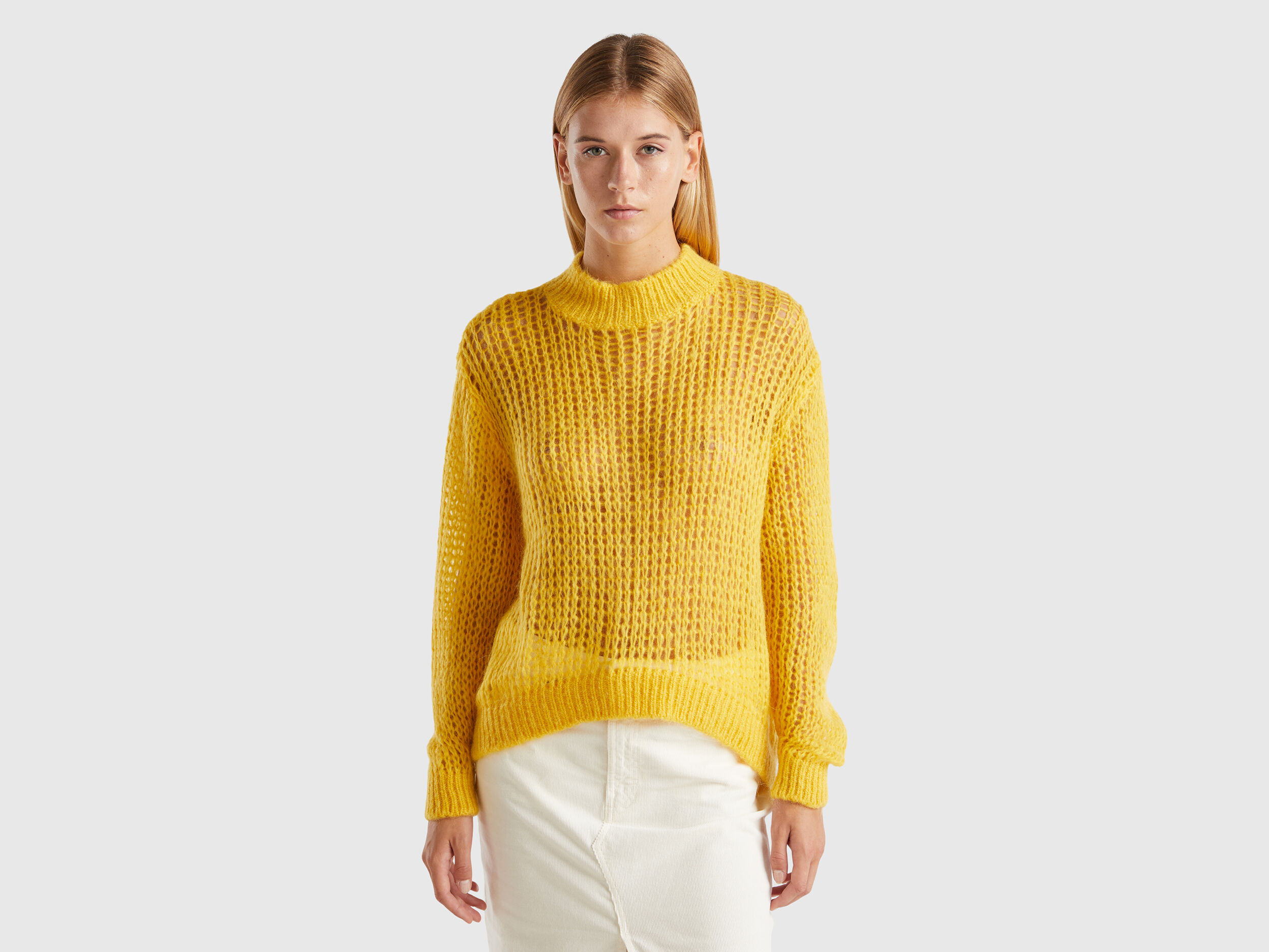 Turtleneck sweater in mohair blend - Yellow | Benetton
