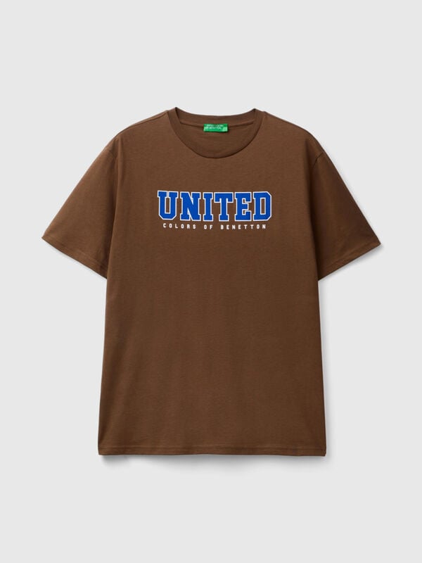 Brown organic cotton t-shirt with white logo Men