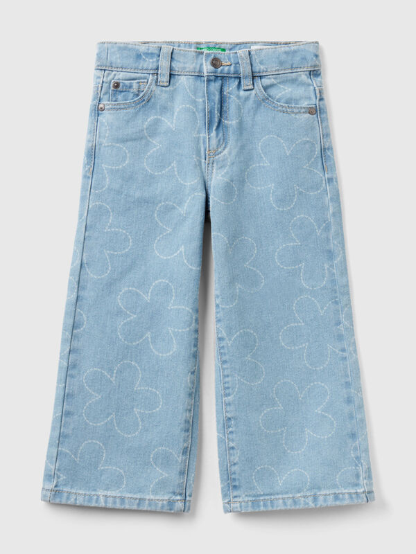 Wide fit jeans with flowers Junior Girl