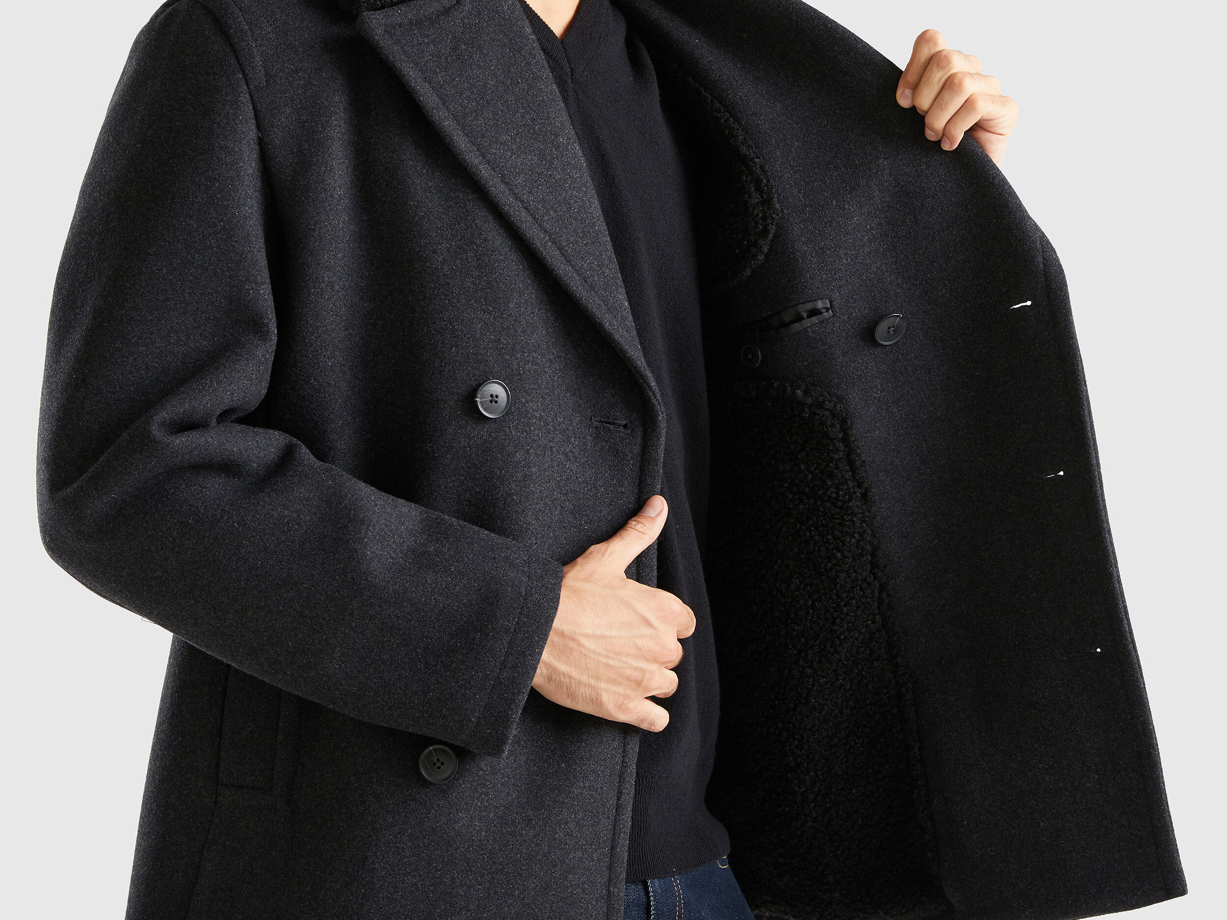 Benetton mid length best sale hidden double breasted coat