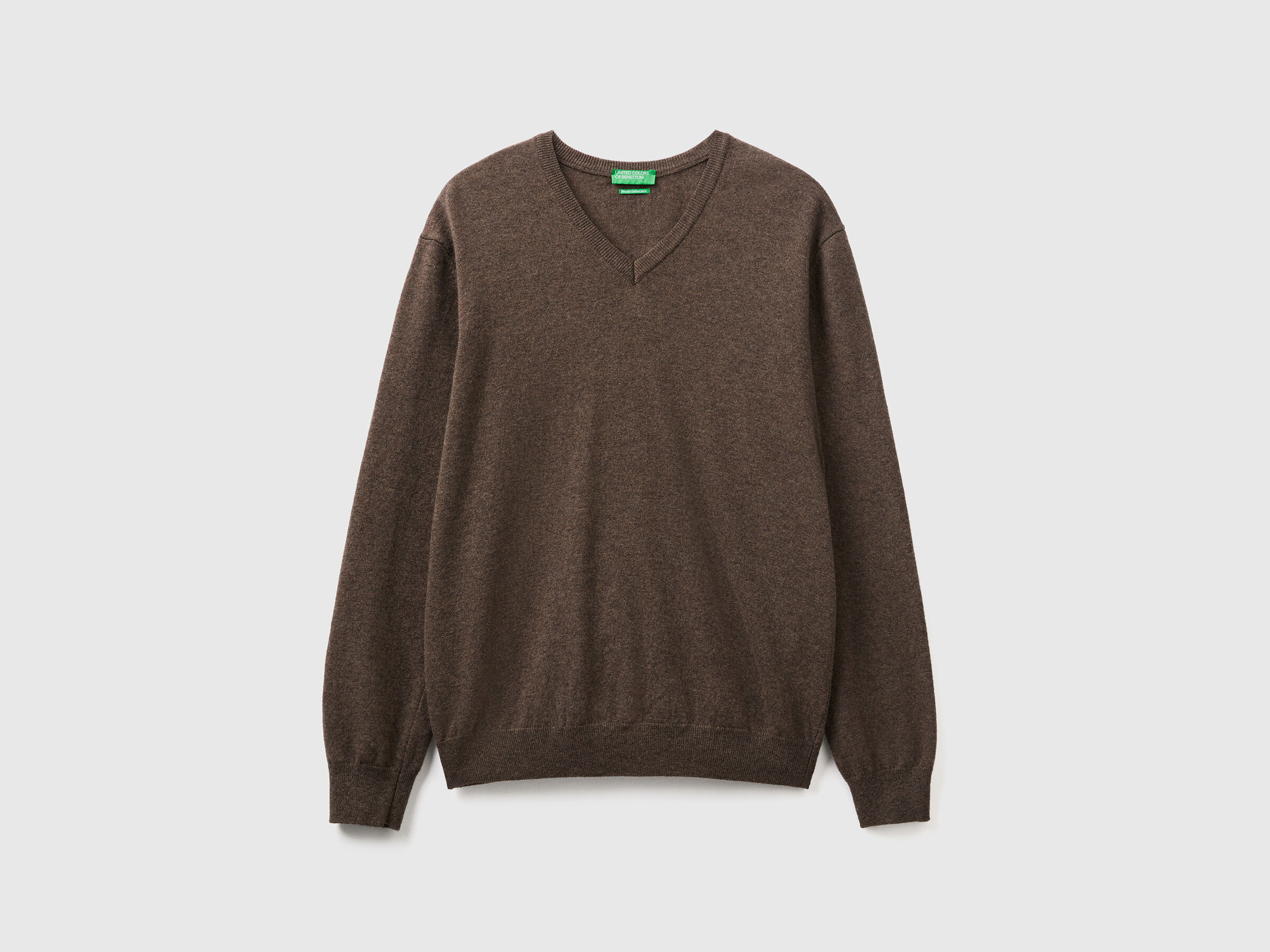 Brown V-neck sweater in pure Merino wool - Brown | Benetton