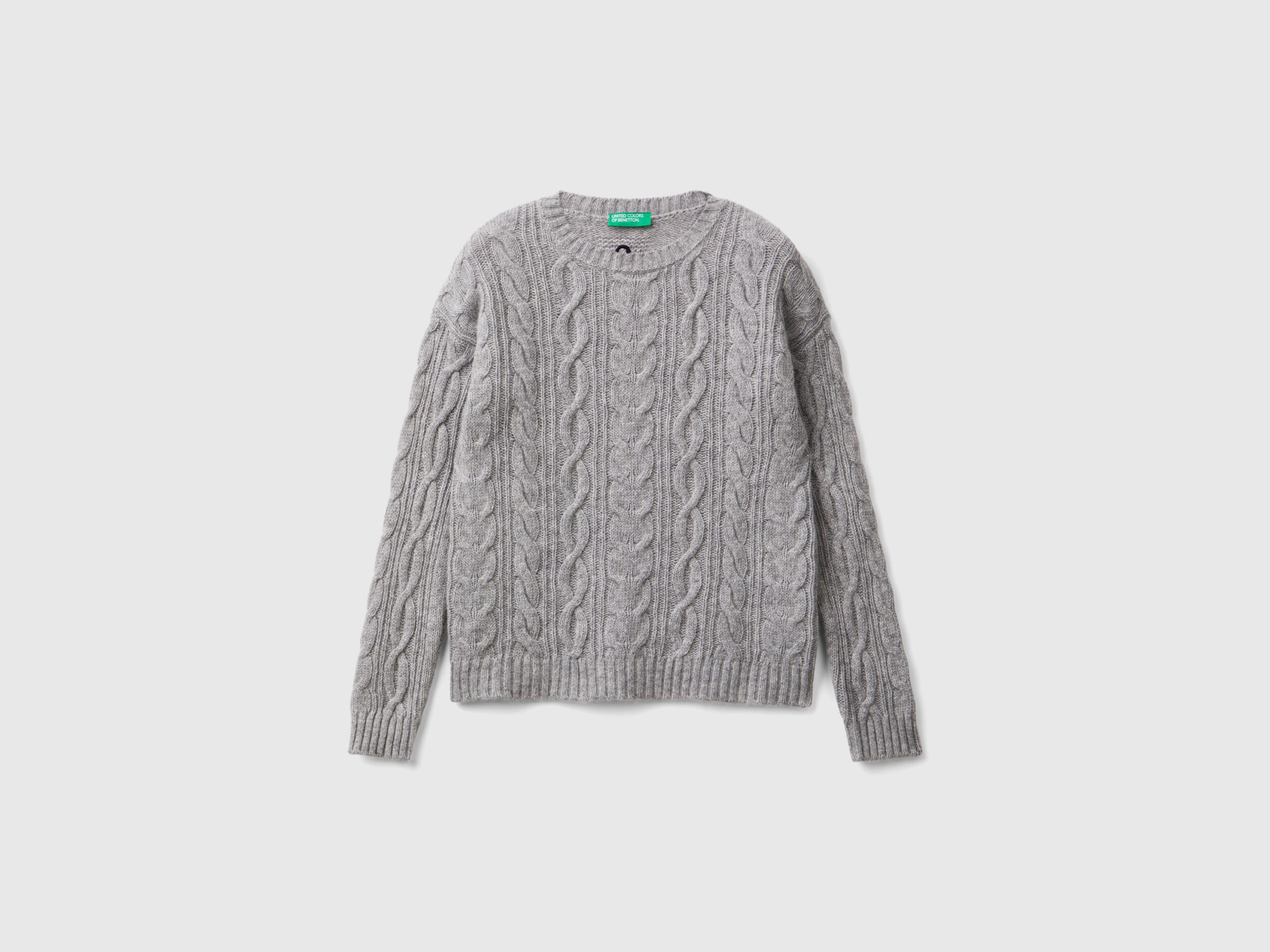 日本最級 Cable knit sweater in wool blend - Light Gray | Benetton トップス