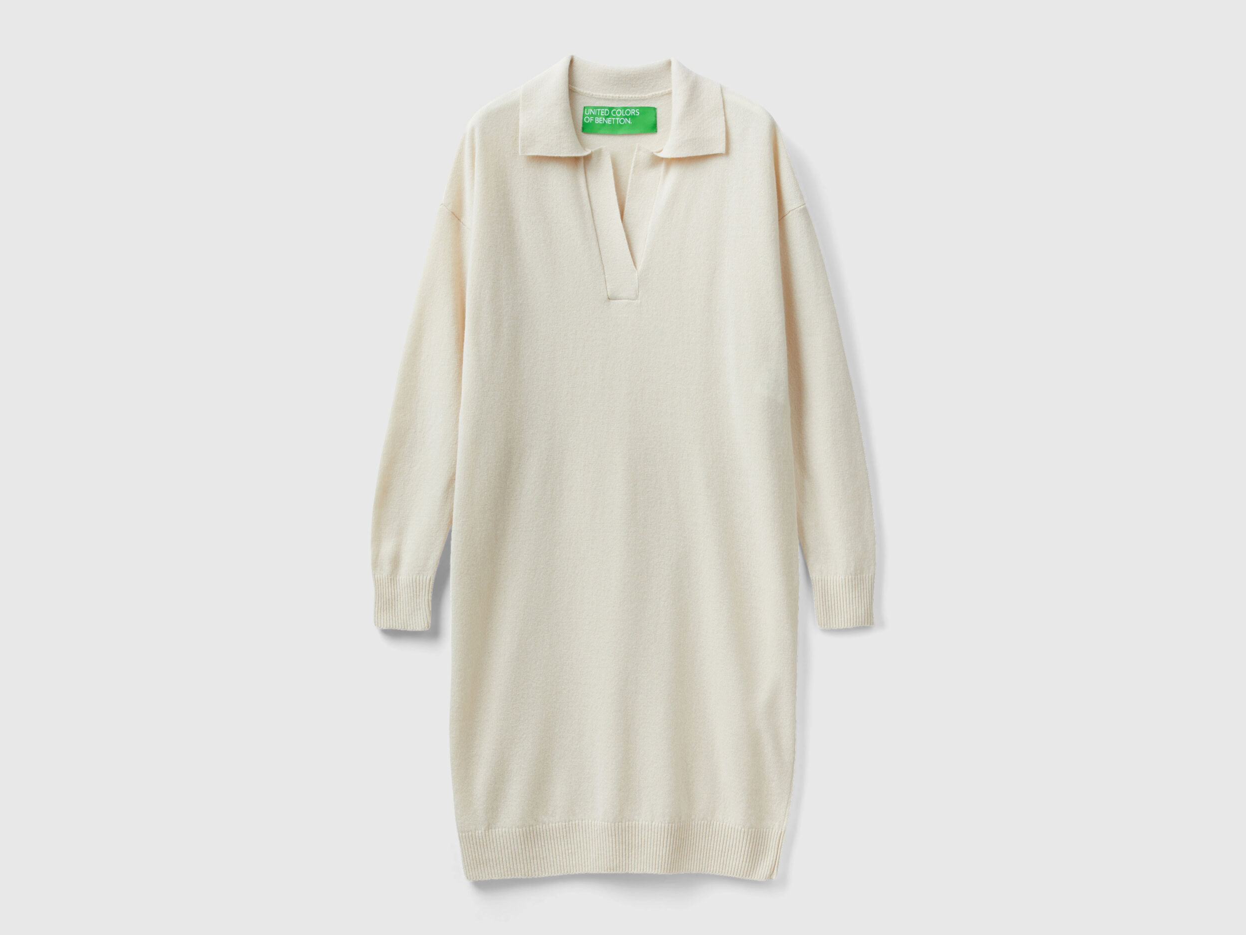 Knit dress with collar Beige Benetton