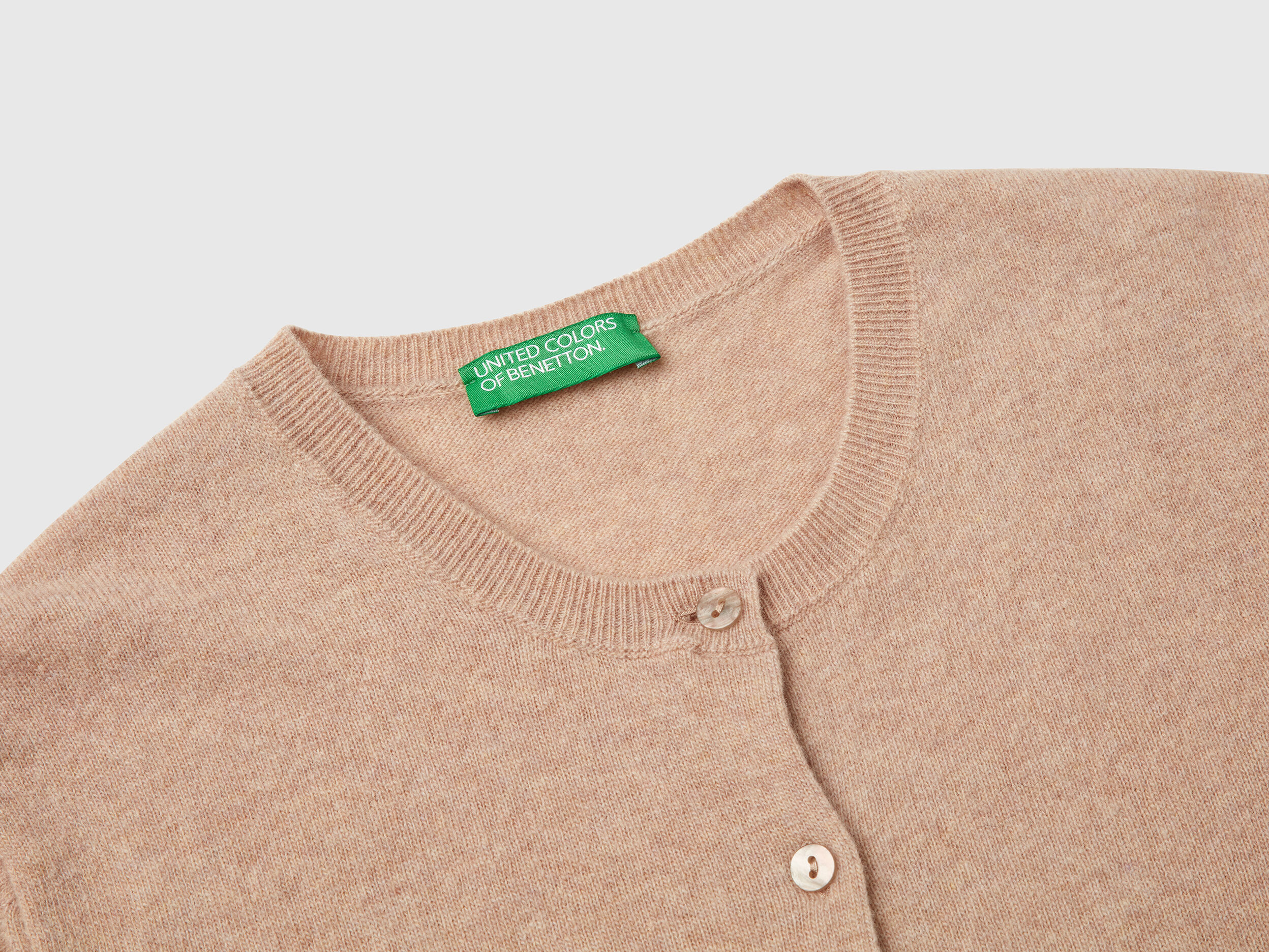 Beige crew neck cardigan in pure Merino wool - Beige | Benetton