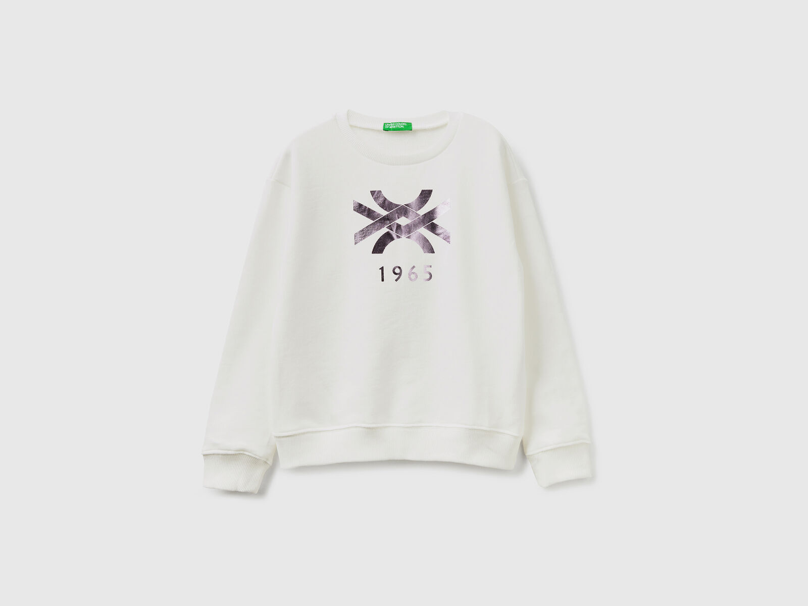 100% cotton sweatshirt with logo - Creamy White | Benetton