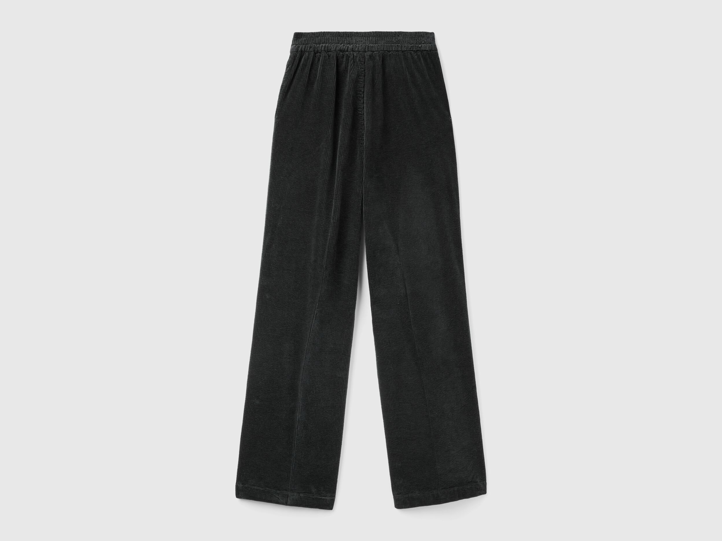Wide velvet trousers - Black | Benetton